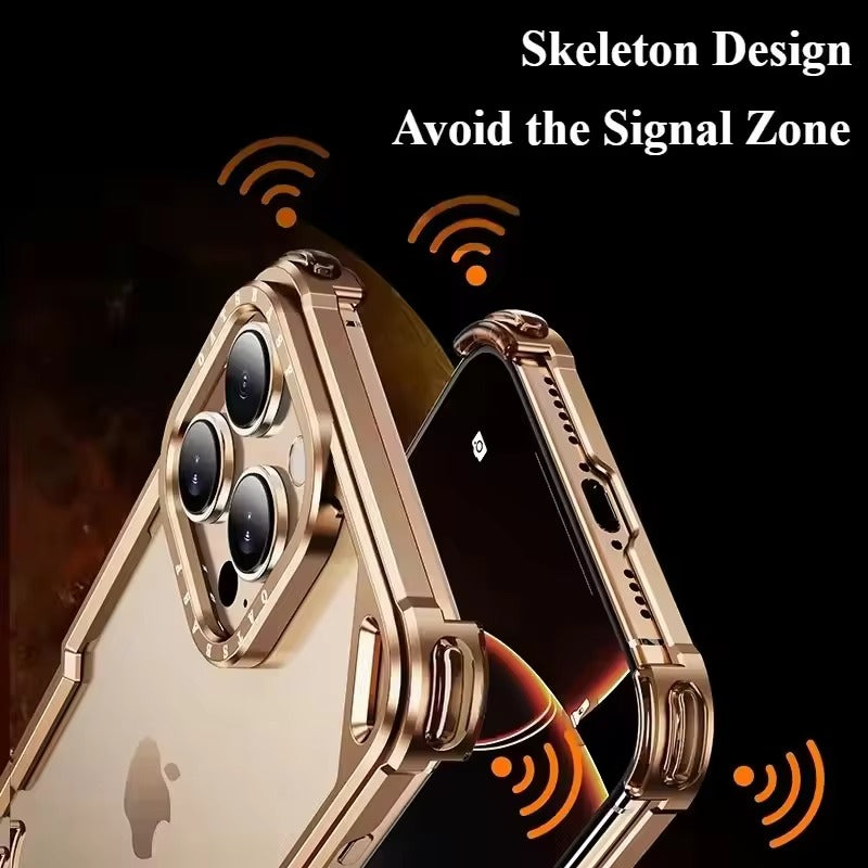 Rugged iPhone Case — Aviation Aluminum Frameless Metal Bumper with Heat-Dissipation Shell, Shockproof Drop-Resistant Protection & Lightweight Open-Frame Design