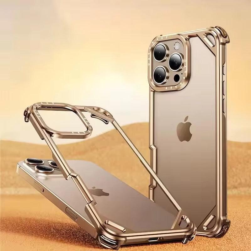 Rugged iPhone Case — Aviation Aluminum Frameless Metal Bumper with Heat-Dissipation Shell, Shockproof Drop-Resistant Protection & Lightweight Open-Frame Design