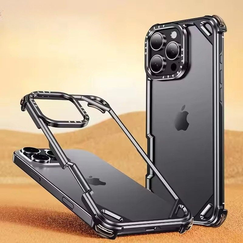 Rugged iPhone Case — Aviation Aluminum Frameless Metal Bumper with Heat-Dissipation Shell, Shockproof Drop-Resistant Protection & Lightweight Open-Frame Design