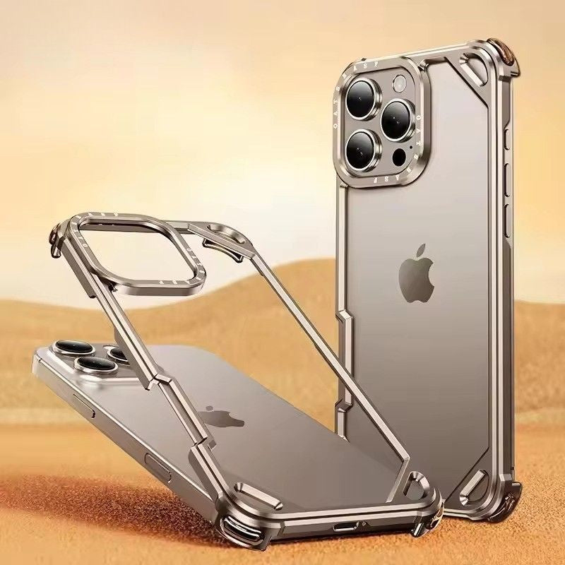 Rugged iPhone Case — Aviation Aluminum Frameless Metal Bumper with Heat-Dissipation Shell, Shockproof Drop-Resistant Protection & Lightweight Open-Frame Design
