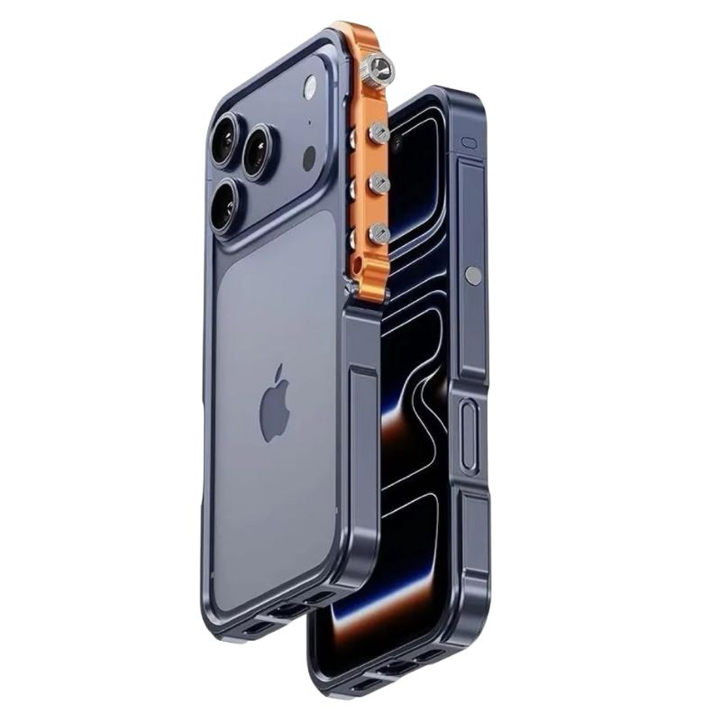 Rugged iPhone Case — Cyberpunk Aluminum Alloy Mechanical Bumper with Shockproof Metal Frame and Heavy-Duty Drop Protection