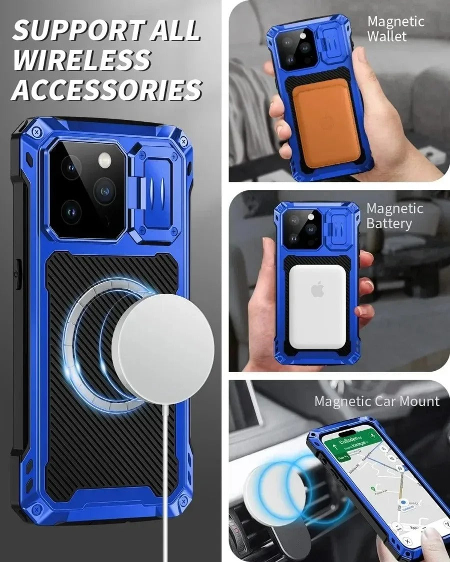 Rugged iPhone Case — Full-Body Military-Grade Cover with Built-In Screen Protector, Slide Camera Guard, Kickstand and Heavy-Duty Non-Slip Design