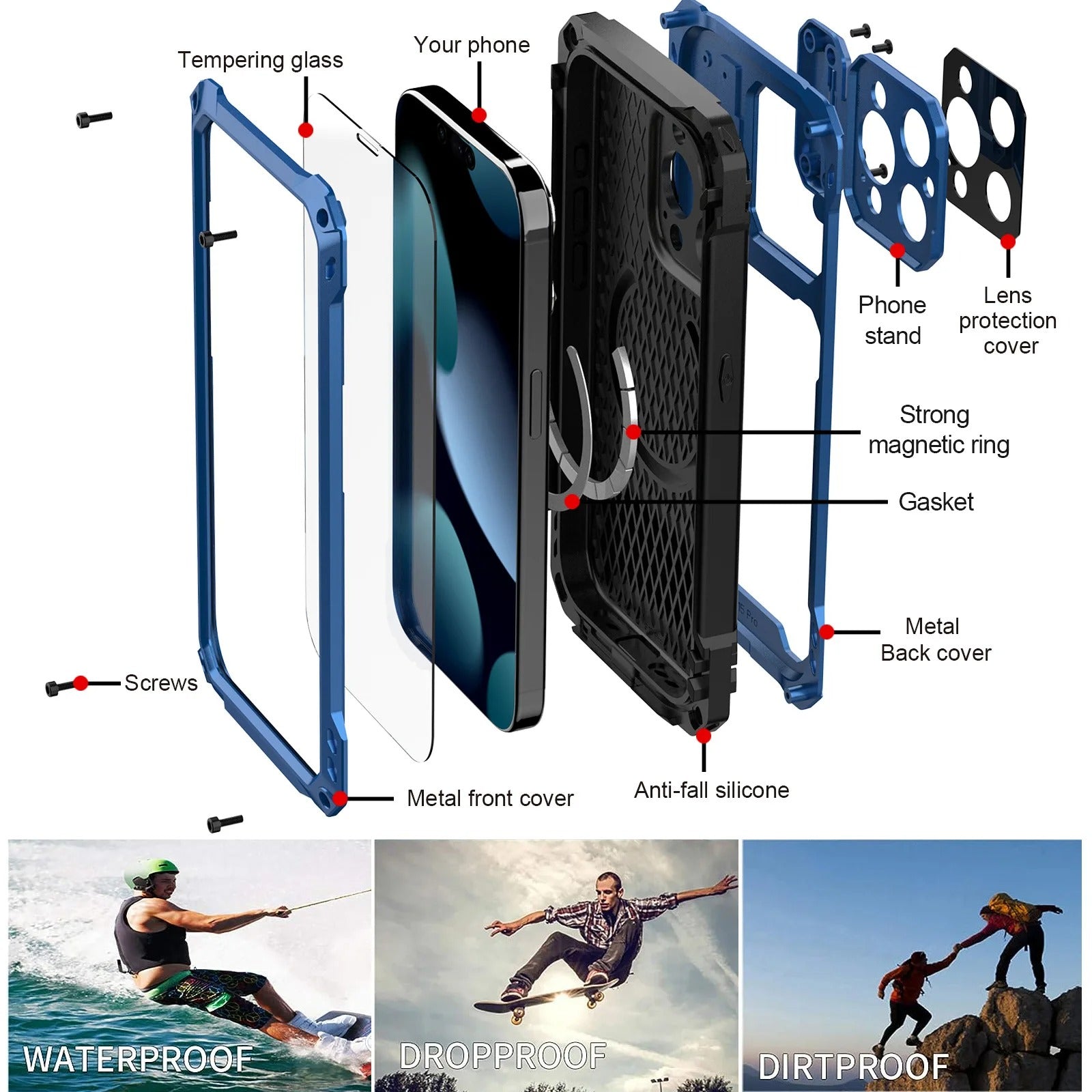 Rugged iPhone Case — Full-Body Military-Grade Cover with Built-In Screen Protector, Slide Camera Guard, Kickstand and Heavy-Duty Non-Slip Design