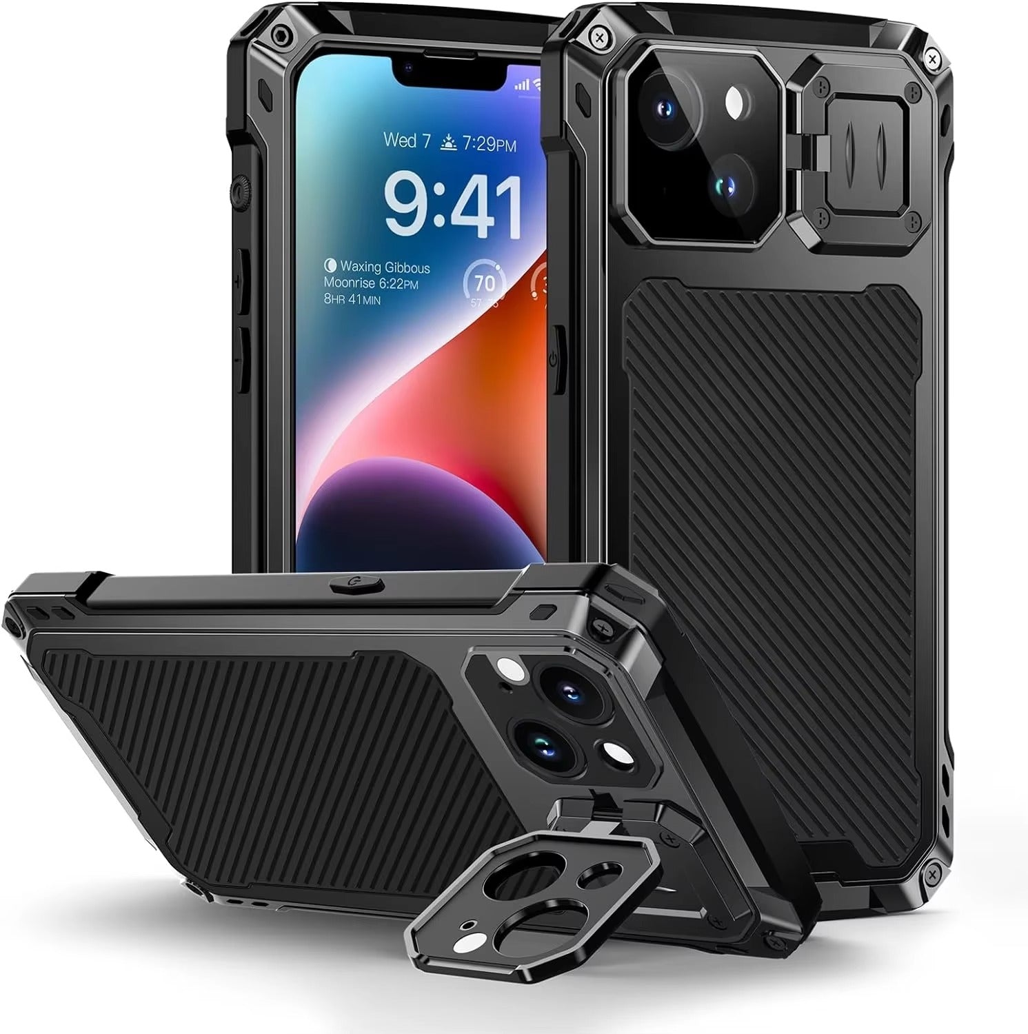 Rugged iPhone Case — Full-Body Military-Grade Cover with Built-In Screen Protector, Slide Camera Guard, Kickstand and Heavy-Duty Non-Slip Design