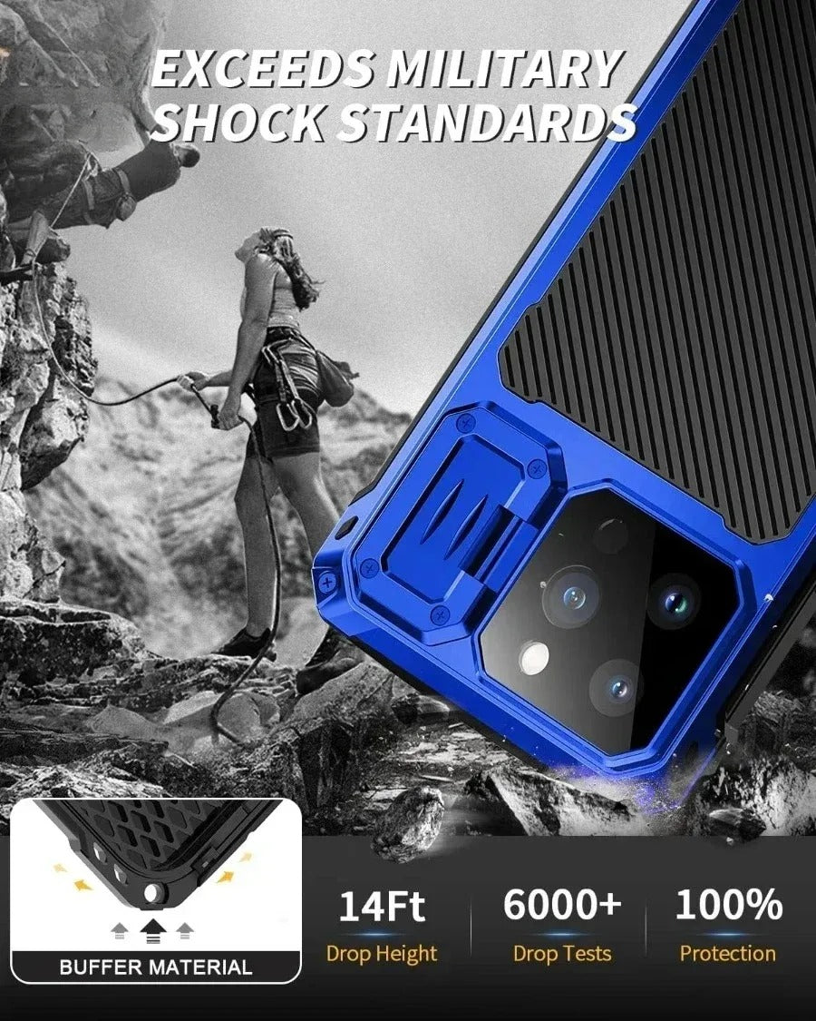 Rugged iPhone Case — Full-Body Military-Grade Cover with Built-In Screen Protector, Slide Camera Guard, Kickstand and Heavy-Duty Non-Slip Design