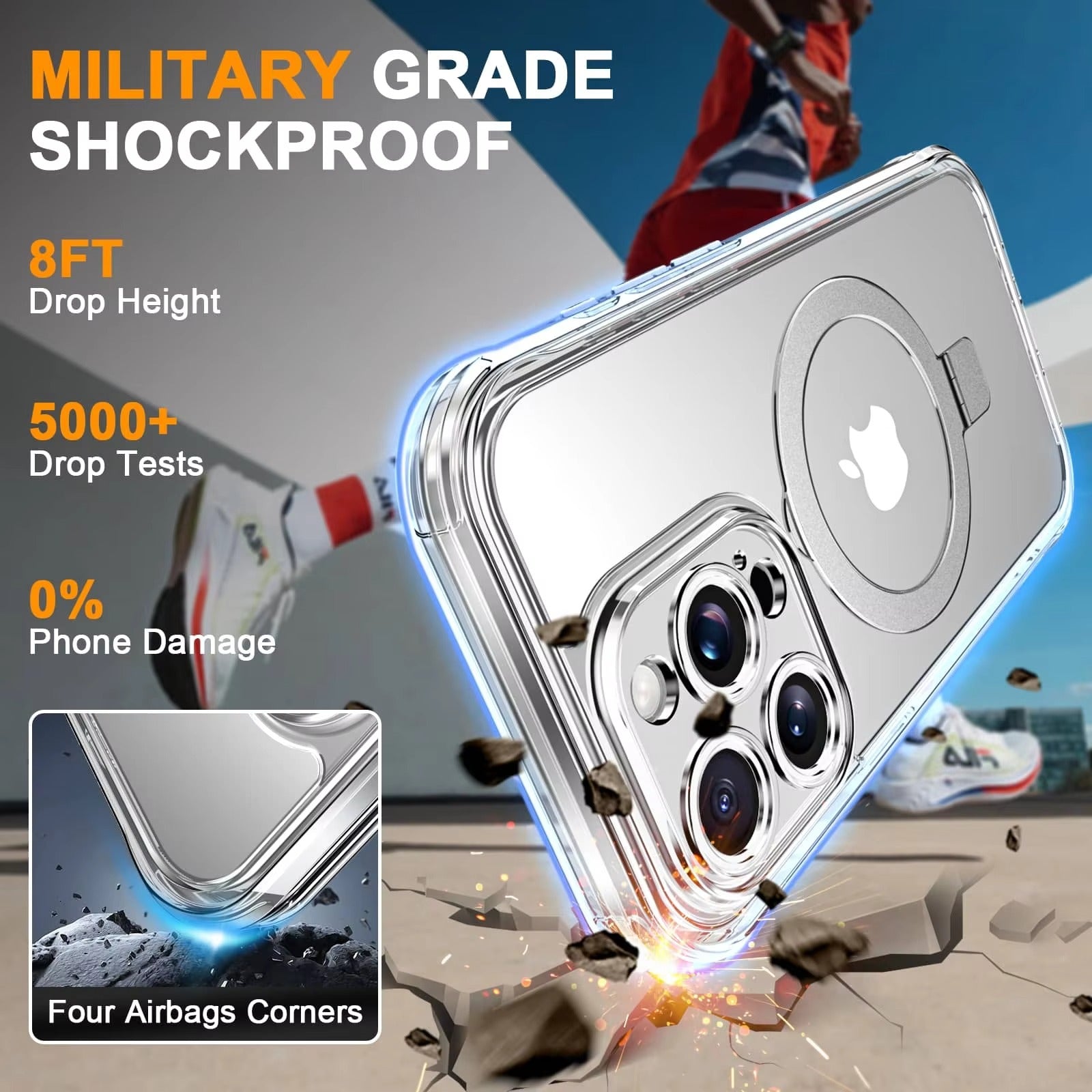 Rugged iPhone Case — Full-Body Shockproof PC+TPU Cover with Built-In Screen Protector, Invisible Magnetic Stand, Anti-Fingerprint Anti-Scratch Design