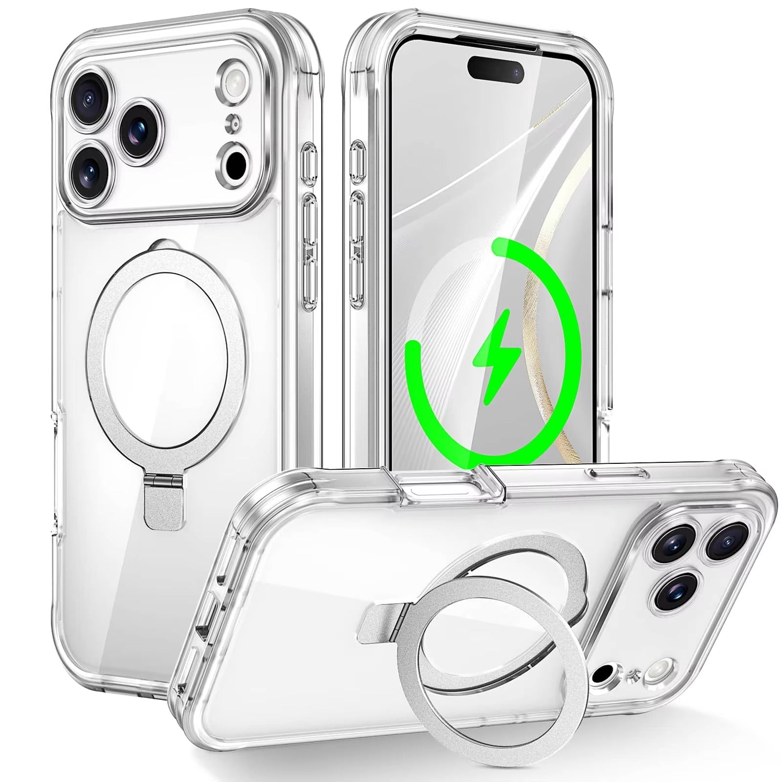 Rugged iPhone Case — Full-Body Shockproof PC+TPU Cover with Built-In Screen Protector, Invisible Magnetic Stand, Anti-Fingerprint Anti-Scratch Design