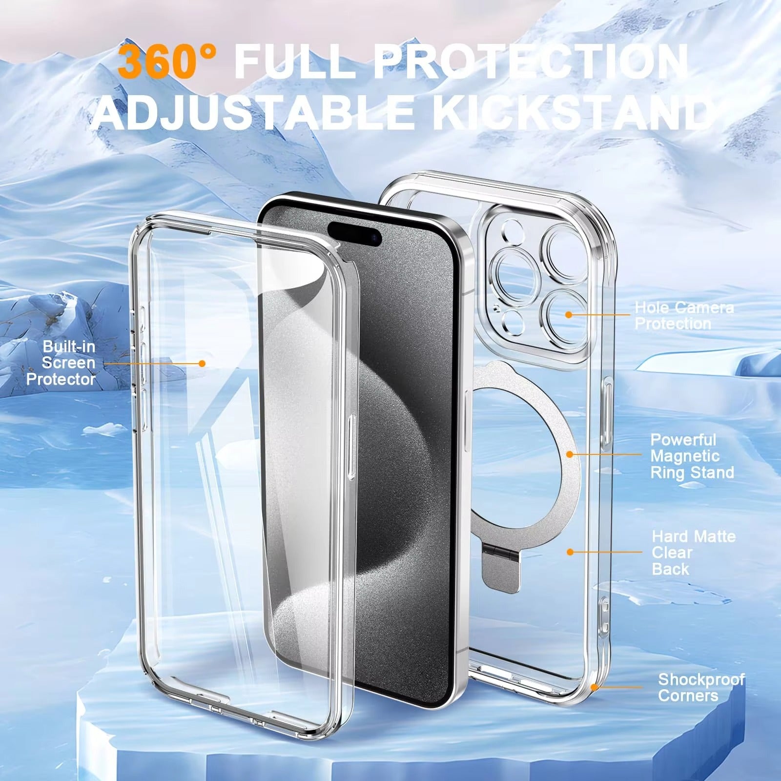 Rugged iPhone Case — Full-Body Shockproof PC+TPU Cover with Built-In Screen Protector, Invisible Magnetic Stand, Anti-Fingerprint Anti-Scratch Design