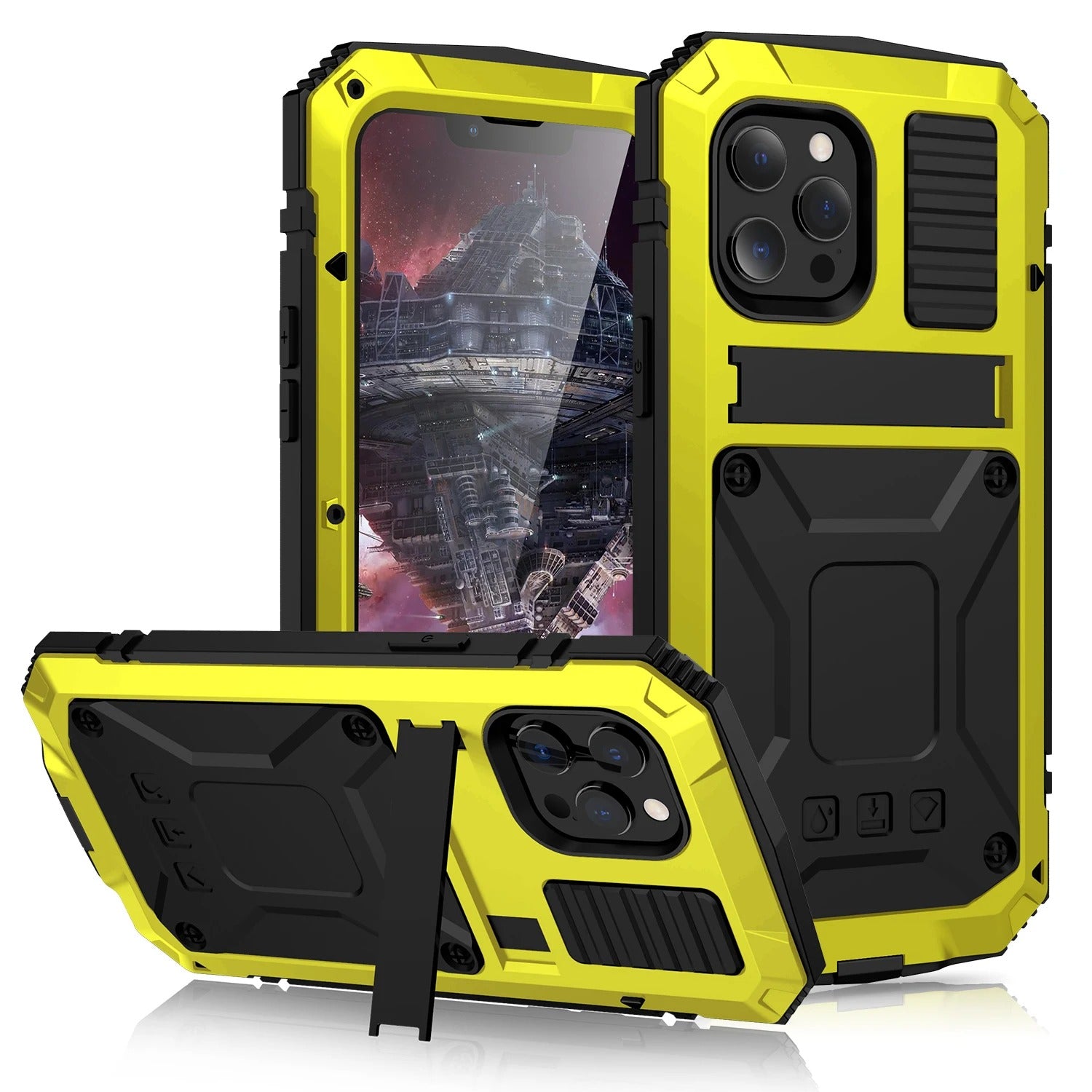 Rugged iPhone Case — Heavy-Duty Aluminum Armor Cover with Shockproof Bumper Design, Screen Guard Protection and Dustproof Anti-Fingerprint Finish