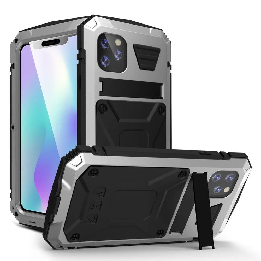 Rugged iPhone Case — Heavy-Duty Aluminum Armor Cover with Shockproof Bumper Design, Screen Guard Protection and Dustproof Anti-Fingerprint Finish