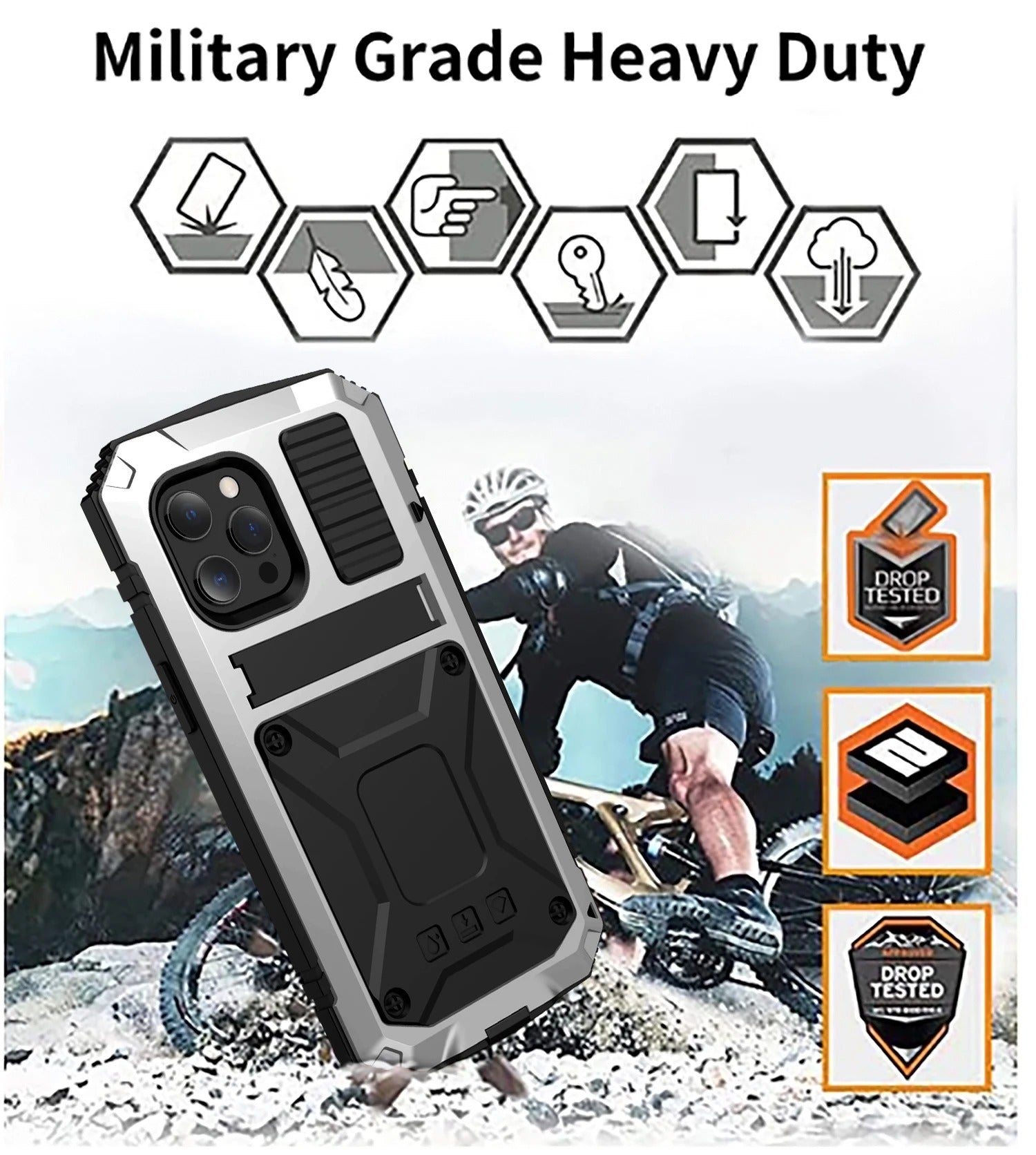 Rugged iPhone Case — Heavy-Duty Aluminum Armor Cover with Shockproof Bumper Design, Screen Guard Protection and Dustproof Anti-Fingerprint Finish