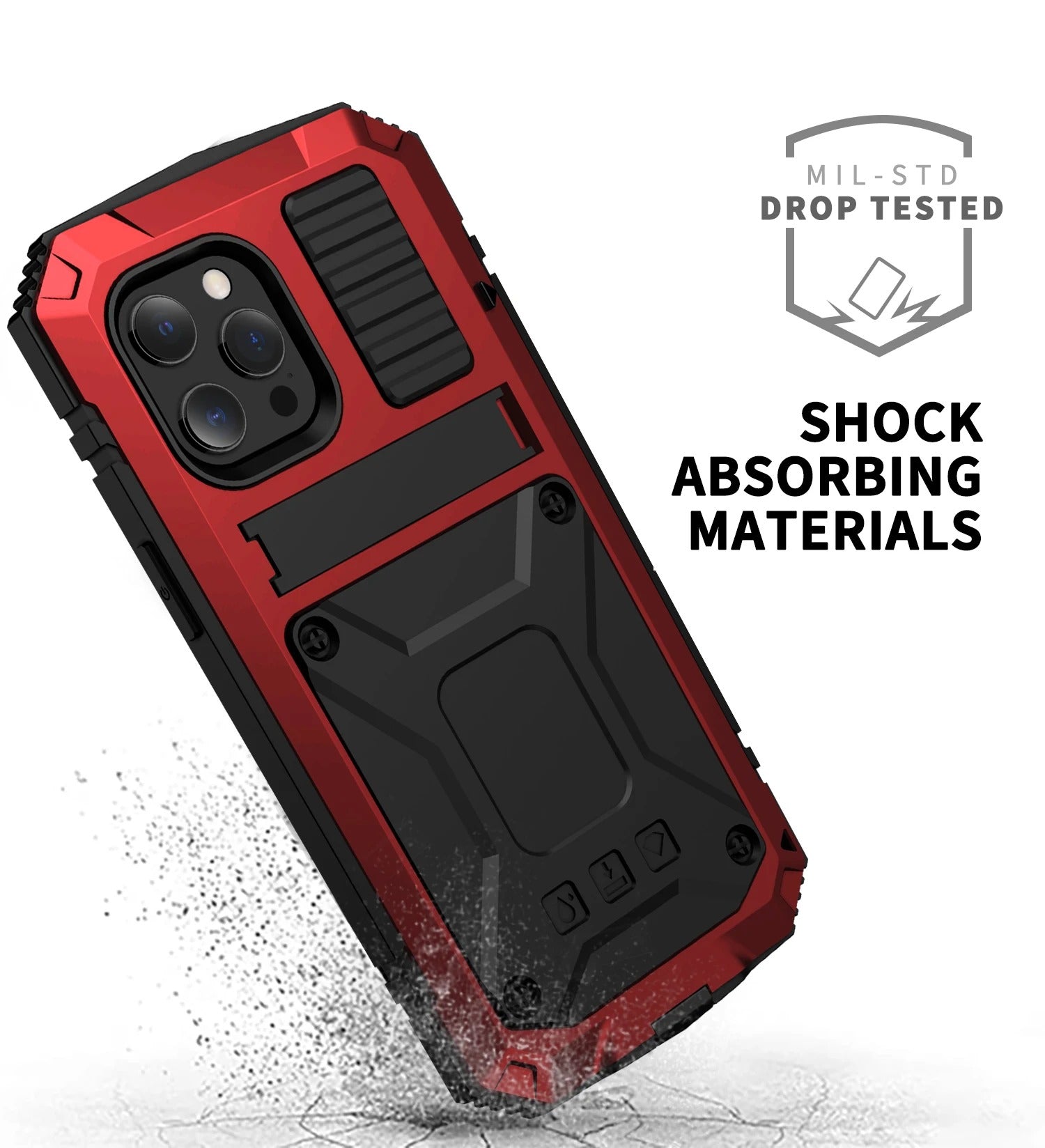 Rugged iPhone Case — Heavy-Duty Aluminum Armor Cover with Shockproof Bumper Design, Screen Guard Protection and Dustproof Anti-Fingerprint Finish