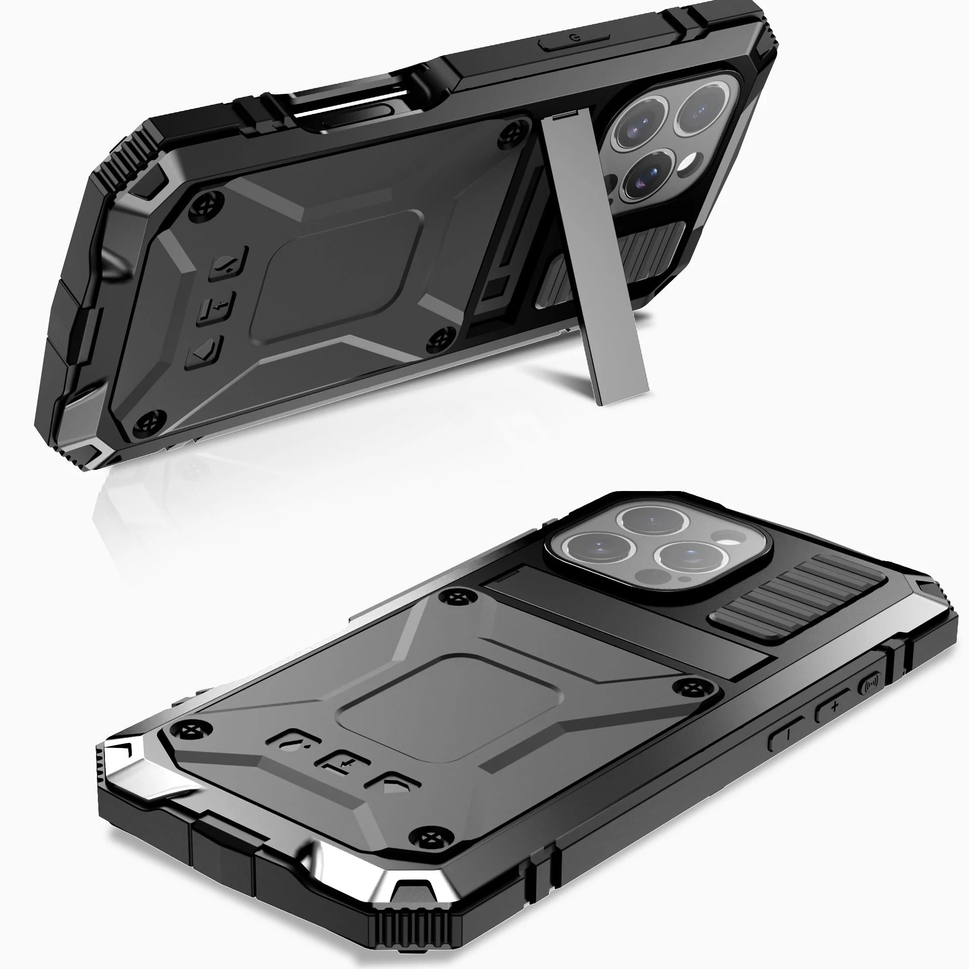 Rugged iPhone Case — Heavy-Duty Aluminum Armor Cover with Shockproof Bumper Design, Screen Guard Protection and Dustproof Anti-Fingerprint Finish