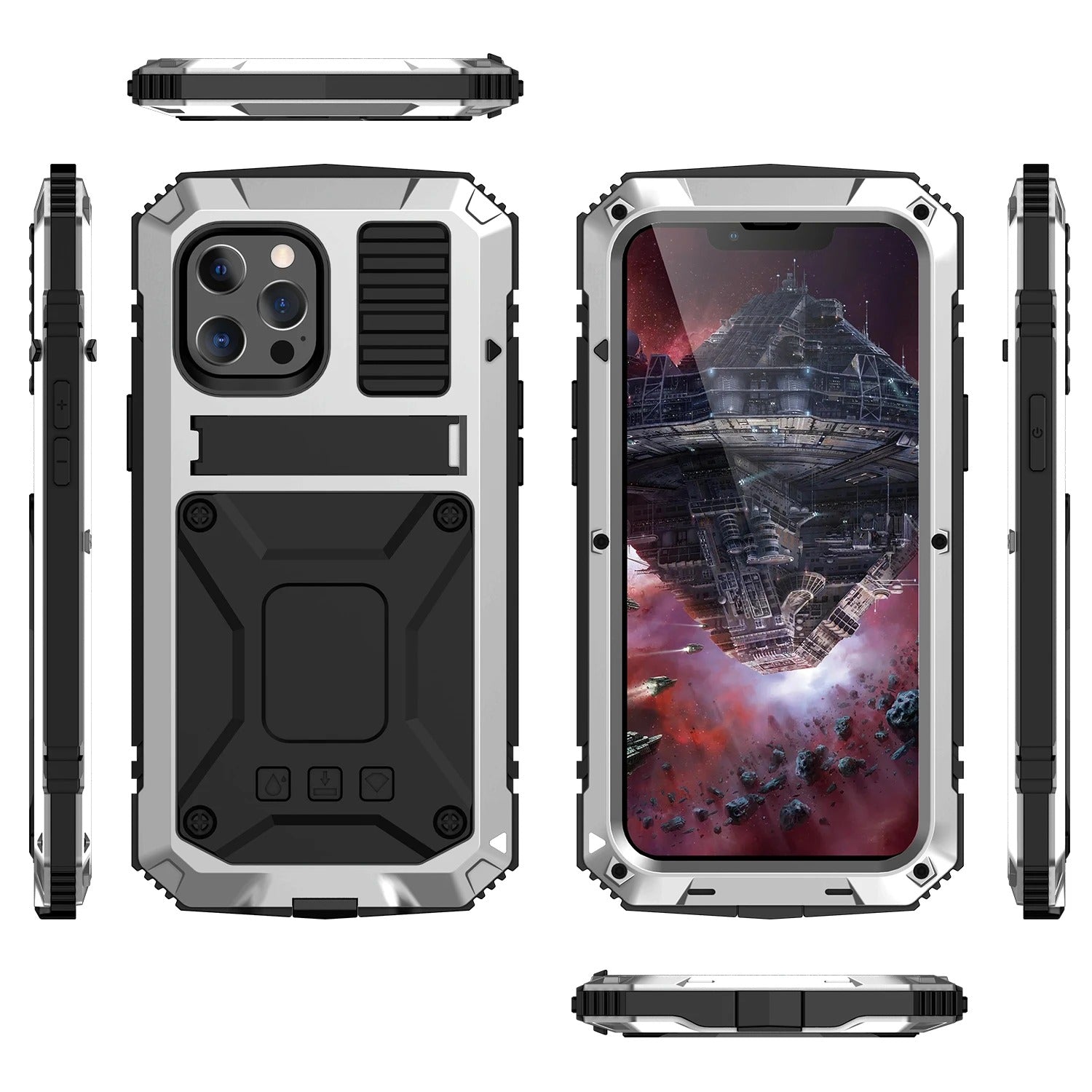 Rugged iPhone Case — Heavy-Duty Aluminum Armor Cover with Shockproof Bumper Design, Screen Guard Protection and Dustproof Anti-Fingerprint Finish