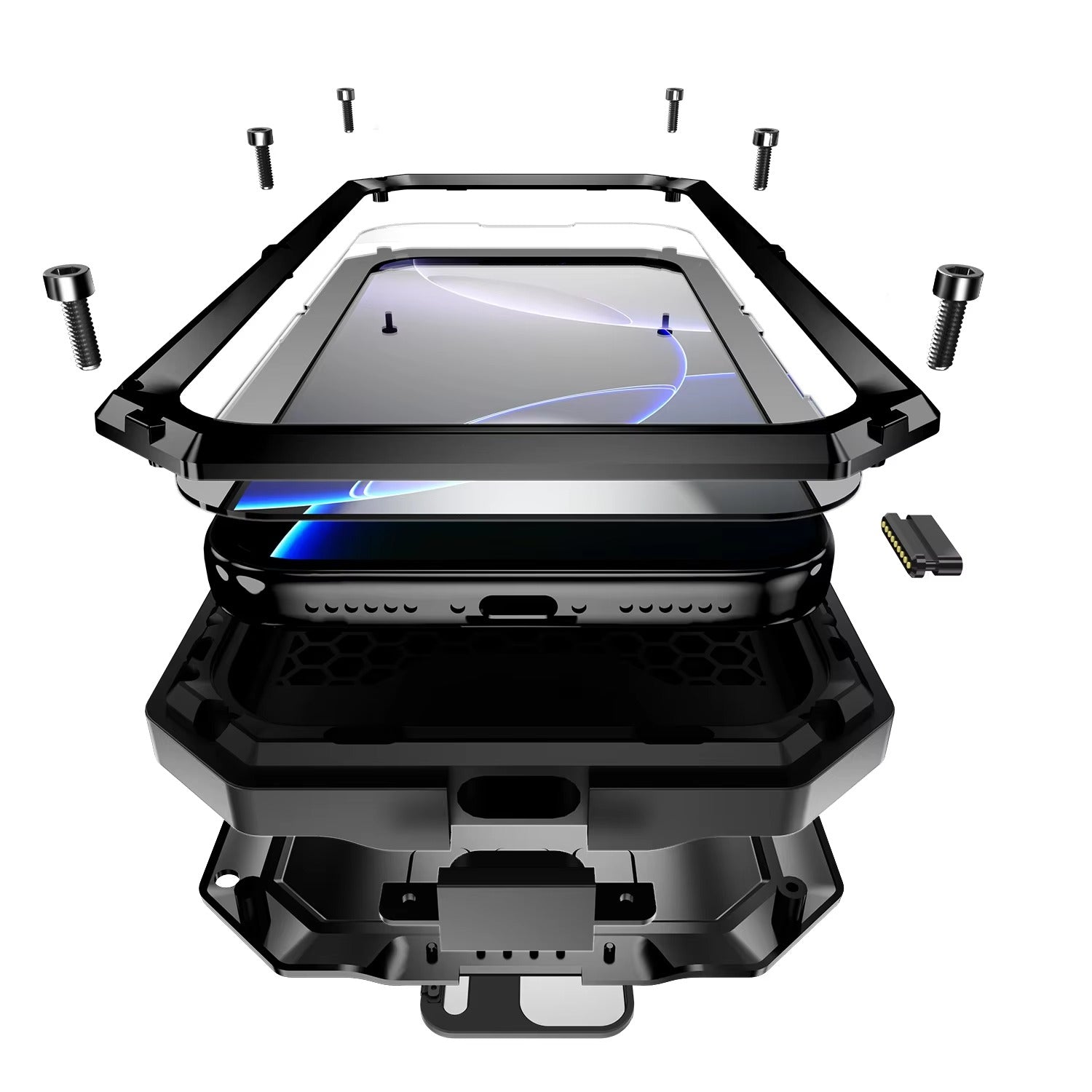 Rugged iPhone Case — Heavy-Duty Aluminum Full-Body Cover with Screen & Lens Protectors, Dual-Layer Shockproof Design, Kickstand and Dustproof Anti-Fingerprint Finish