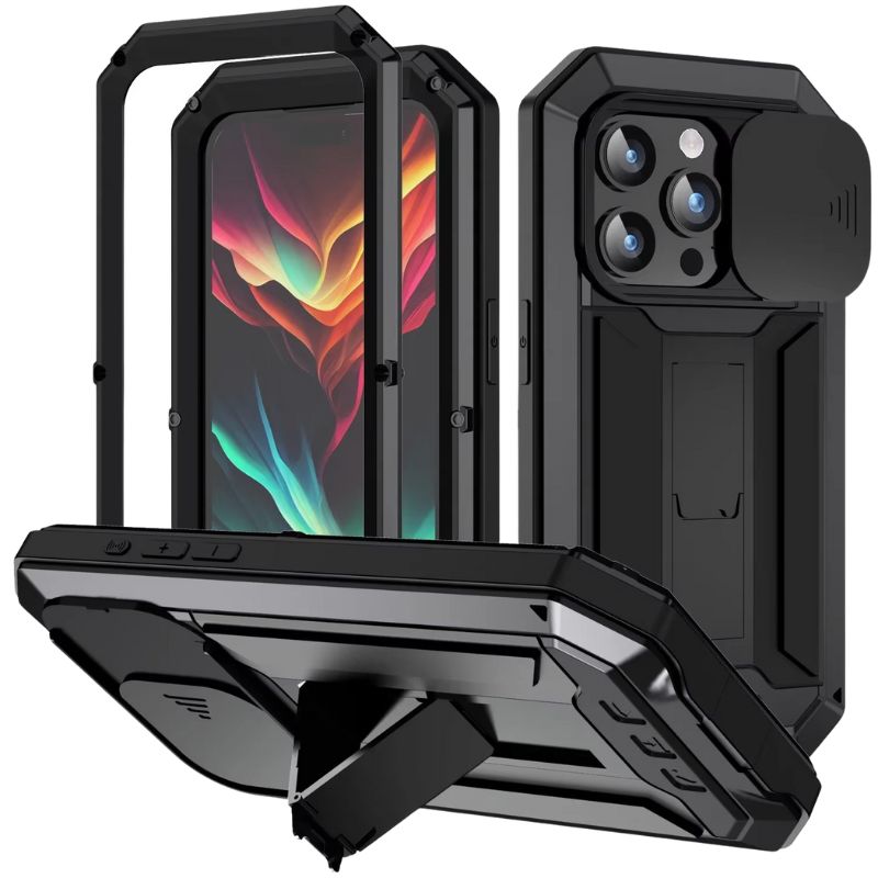 Rugged iPhone Case — Heavy-Duty Aluminum Metal Cover with Screen & Lens Protector, Dual-Layer Shockproof Design, IP54 Dustproof Water-Resistant Finish