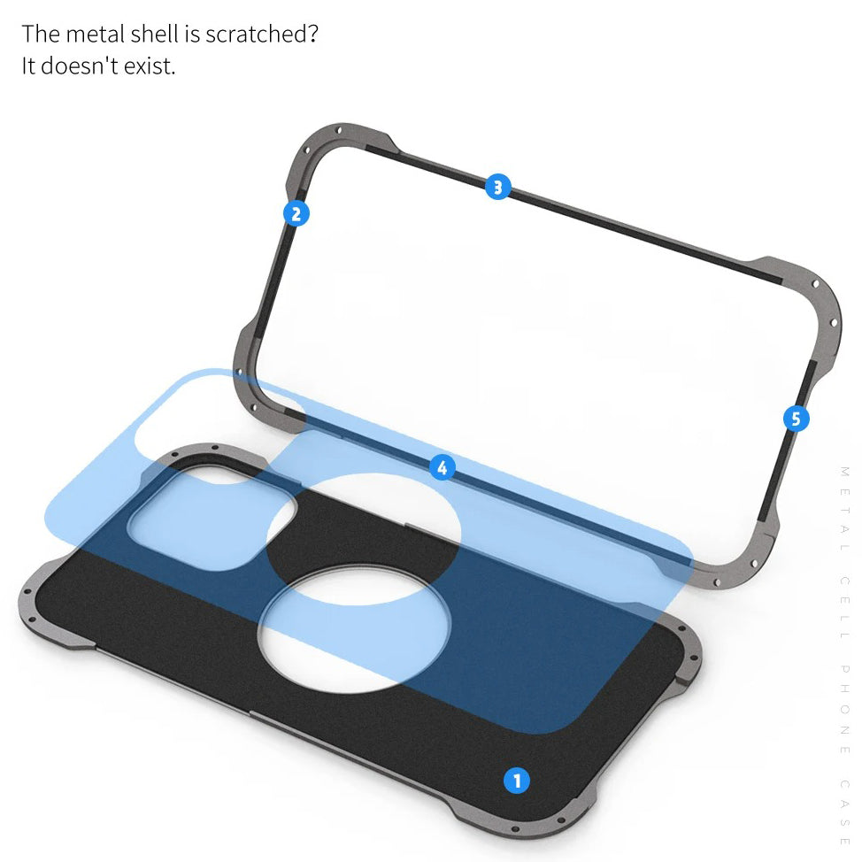 Rugged iPhone Case — Heavy-Duty Aluminum + Carbon Fiber Bumper Cover with Shockproof Design, Magnetic Heat-Dissipation Build and Lens Protector