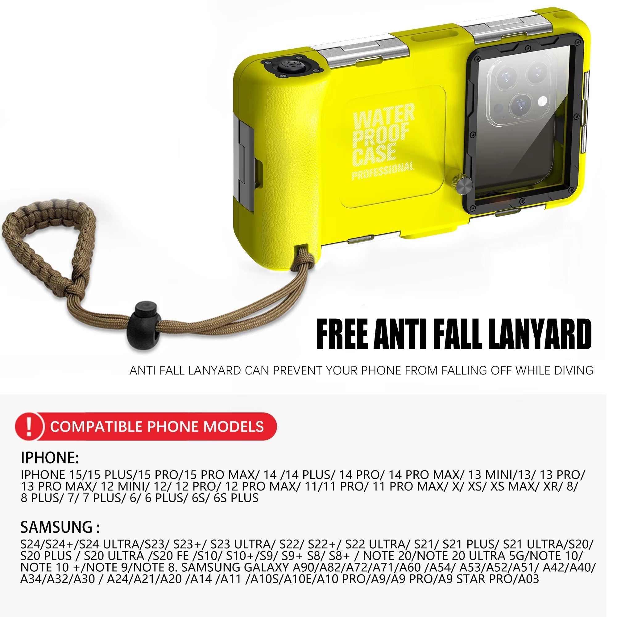 Rugged iPhone Case — IP68 Waterproof 15m/50ft Diving Pouch with Shockproof PC+TPU Seal, Anti-Scratch Protection and Lanyard for Underwater Photography