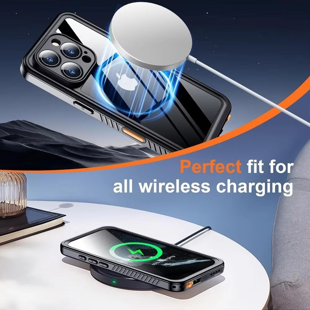 Rugged iPhone Case — IP68 Waterproof Full-Body Magnetic Cover with Built-In Screen Protector, Dual-Layer Drop Protection and 360° Dustproof Non-Slip Design