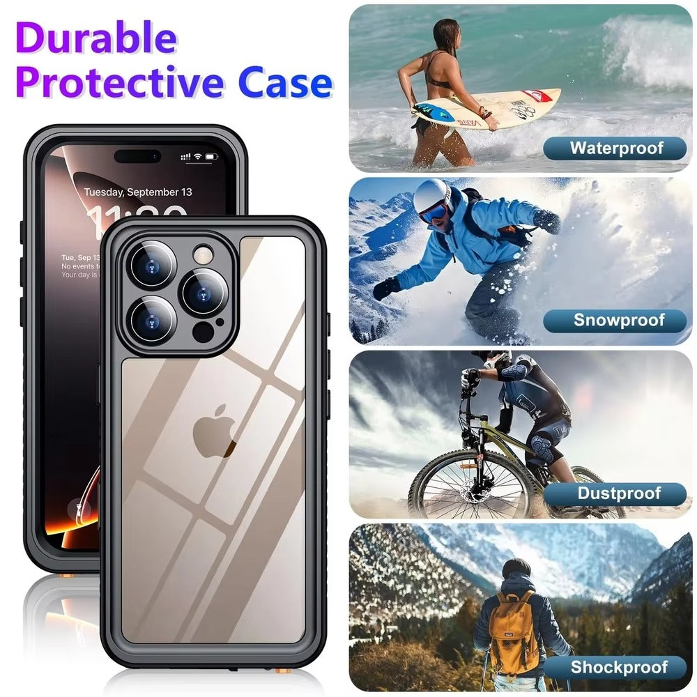 Rugged iPhone Case — IP68 Waterproof Full-Body Magnetic Cover with Built-In Screen Protector, Dual-Layer Drop Protection and 360° Dustproof Non-Slip Design
