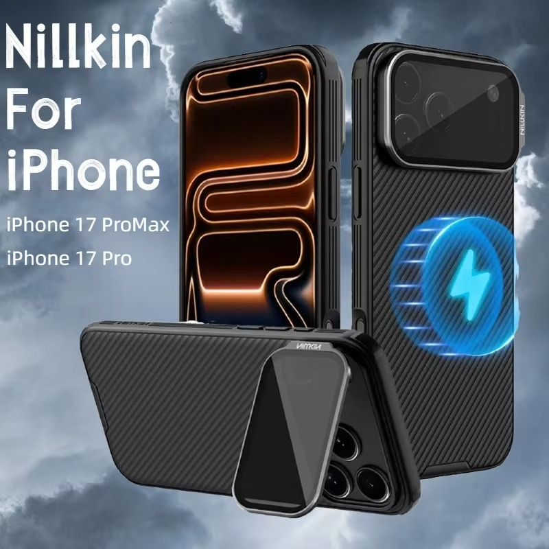 Rugged iPhone Case — MagSafe CamShield Cover with Foldable Lens Stand, Shockproof Textured PC Half-Wrapped Non-Slip Protective Design