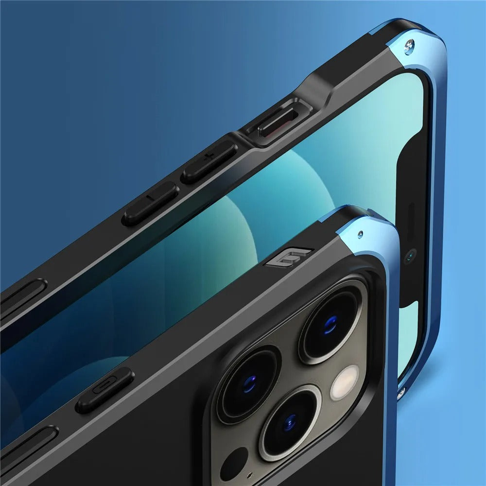 Rugged iPhone Case — Magnetic Aluminum Frame Cover with Anti-Collision Silicone Back, Shockproof Dustproof Protection and Washable Anti-Fingerprint Design