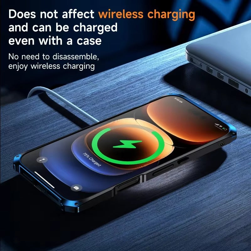 Rugged iPhone Case — Magnetic Aluminum Frame Cover with Anti-Collision Silicone Back, Shockproof Dustproof Protection and Washable Anti-Fingerprint Design