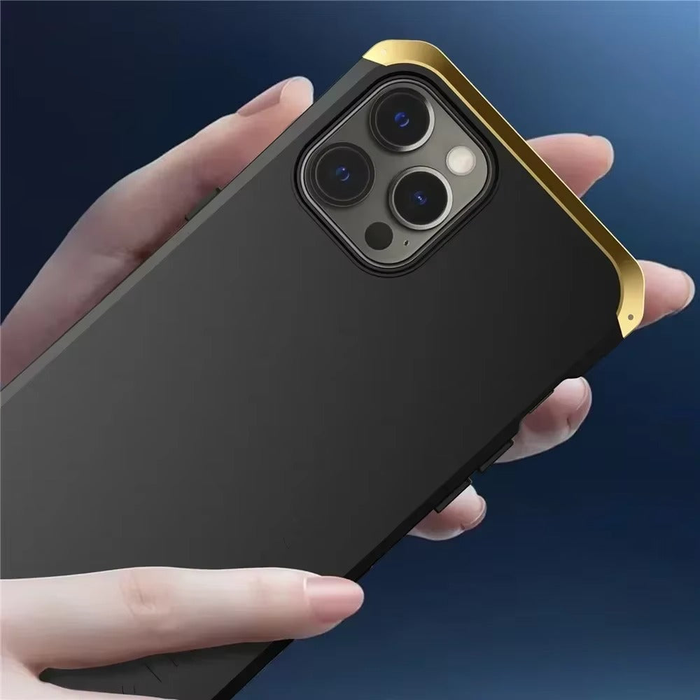 Rugged iPhone Case — Magnetic Aluminum Frame Cover with Anti-Collision Silicone Back, Shockproof Dustproof Protection and Washable Anti-Fingerprint Design