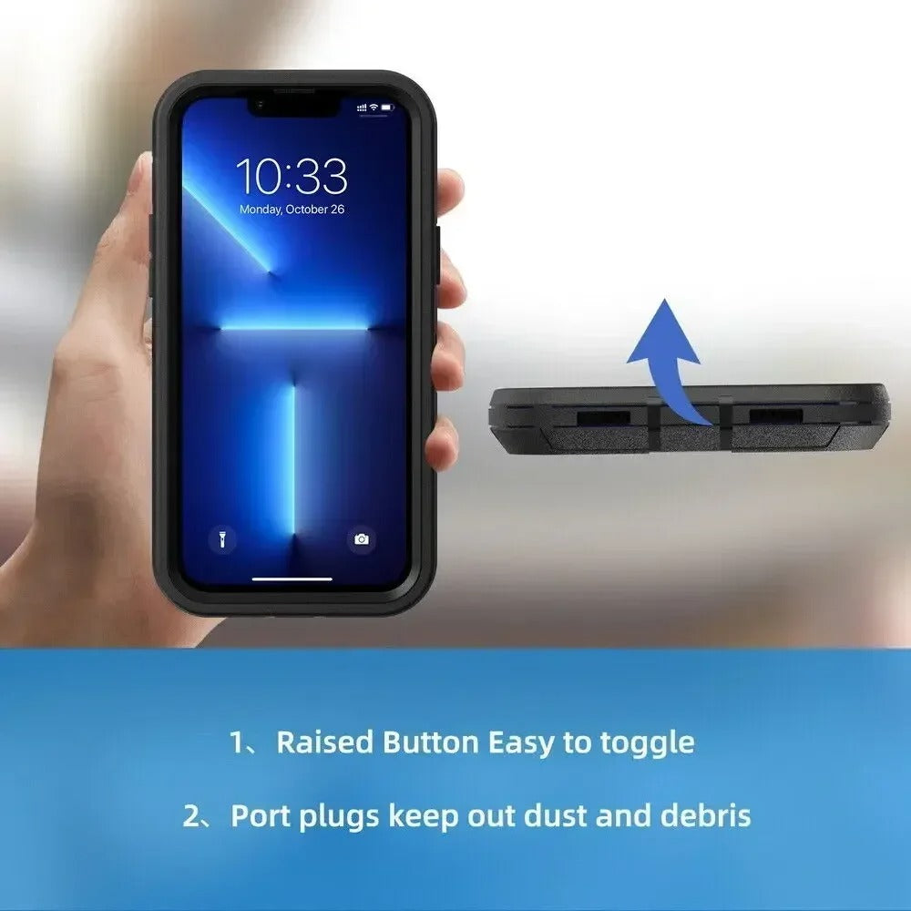 Rugged iPhone Case — Military-Grade Heavy-Duty Armor Box Cover with Belt Clip, Dual-Layer Shockproof Protection, Kickstand and Non-Slip Dustproof Design