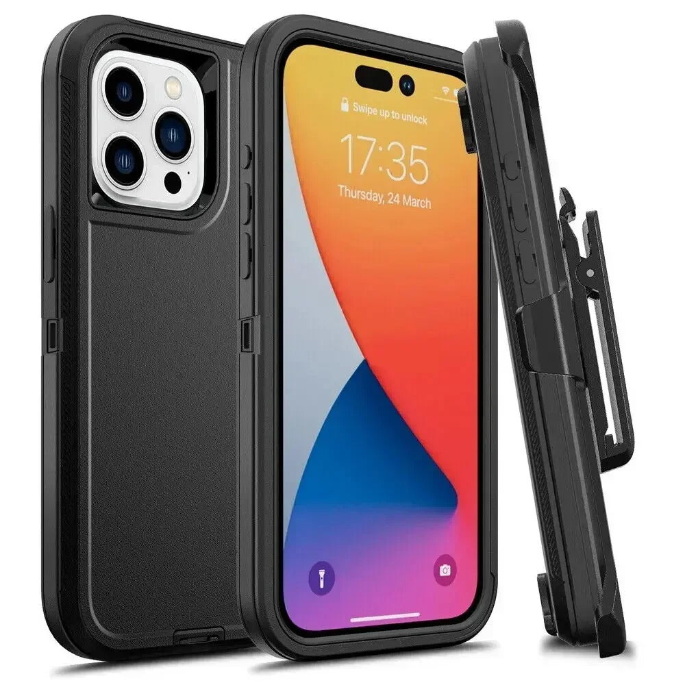 Rugged iPhone Case — Military-Grade Heavy-Duty Armor Box Cover with Belt Clip, Dual-Layer Shockproof Protection, Kickstand and Non-Slip Dustproof Design
