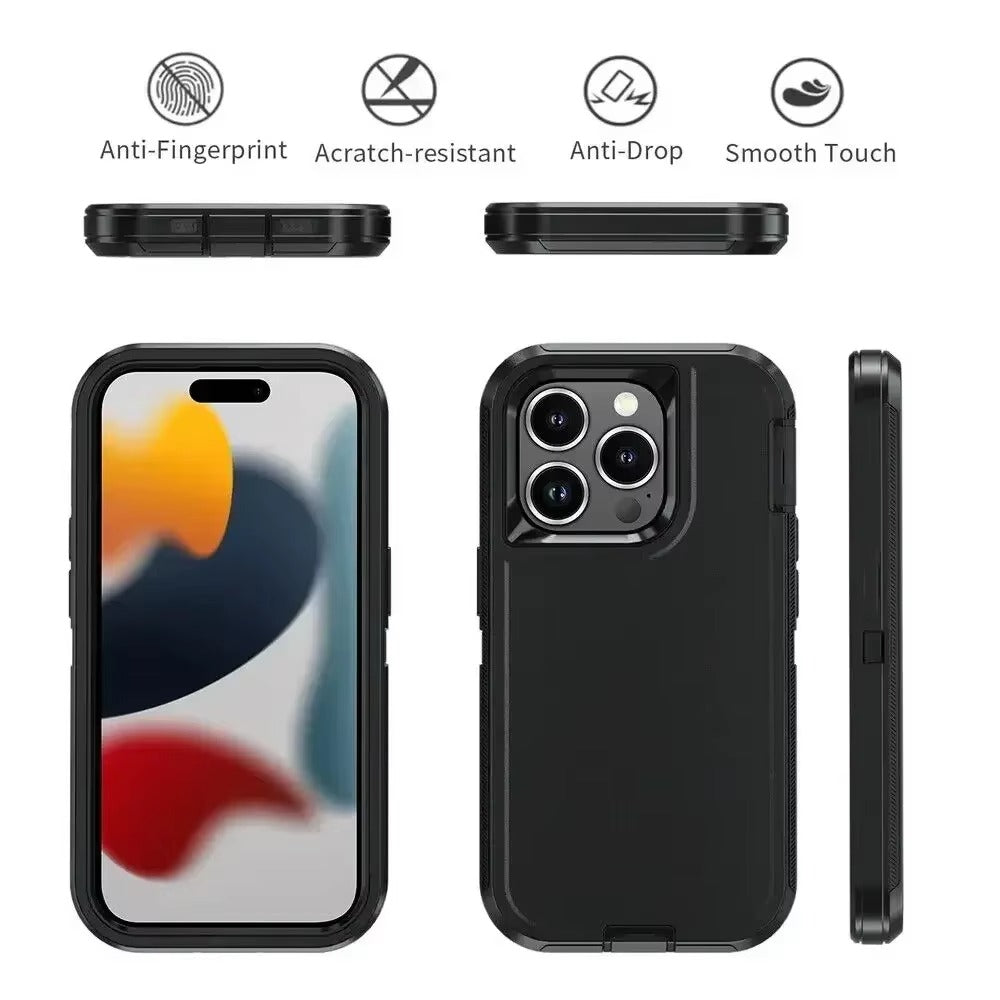 Rugged iPhone Case — Military-Grade Heavy-Duty Armor Box Cover with Belt Clip, Dual-Layer Shockproof Protection, Kickstand and Non-Slip Dustproof Design
