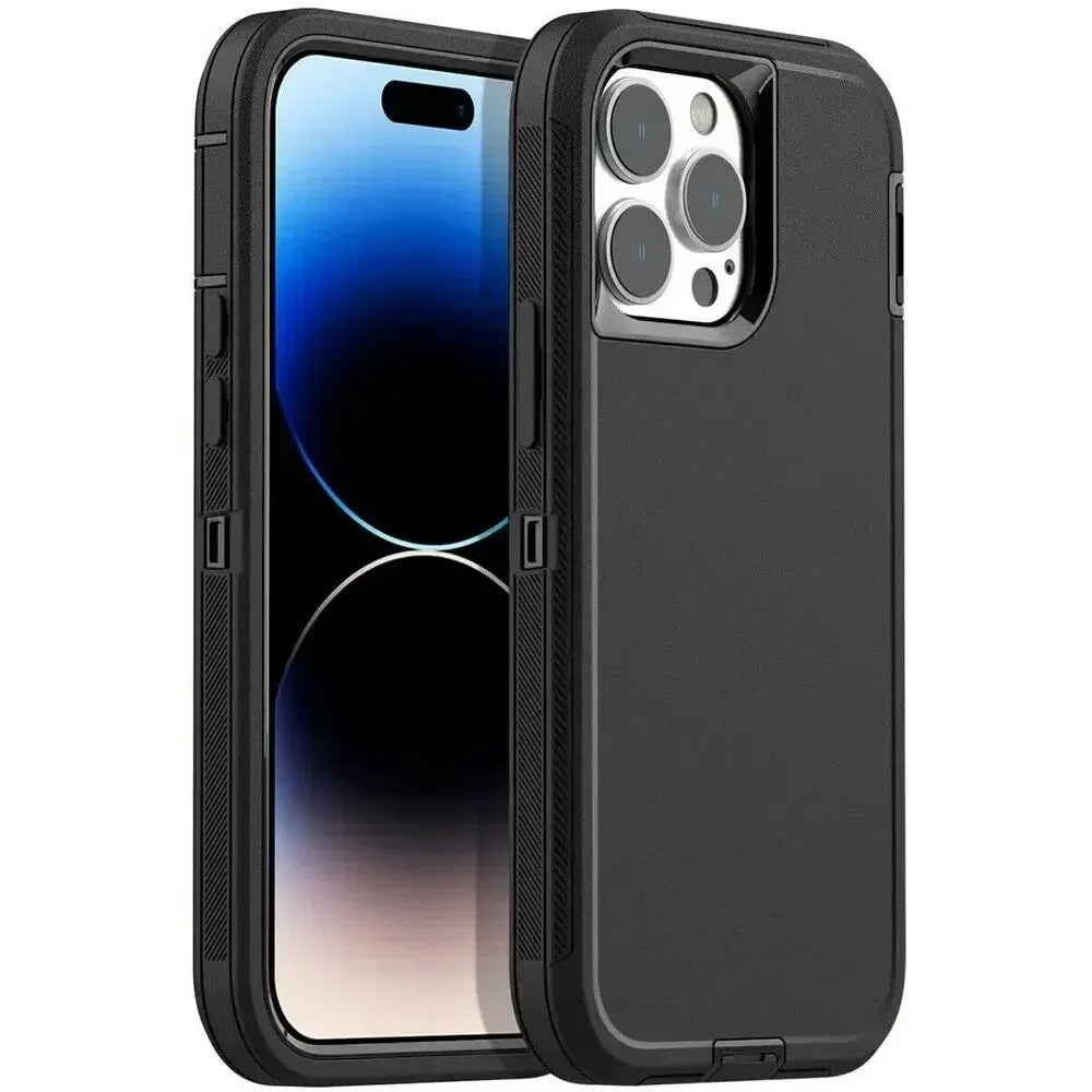 Rugged iPhone Case — Military-Grade Heavy-Duty Armor Box Cover with Belt Clip, Dual-Layer Shockproof Protection, Kickstand and Non-Slip Dustproof Design