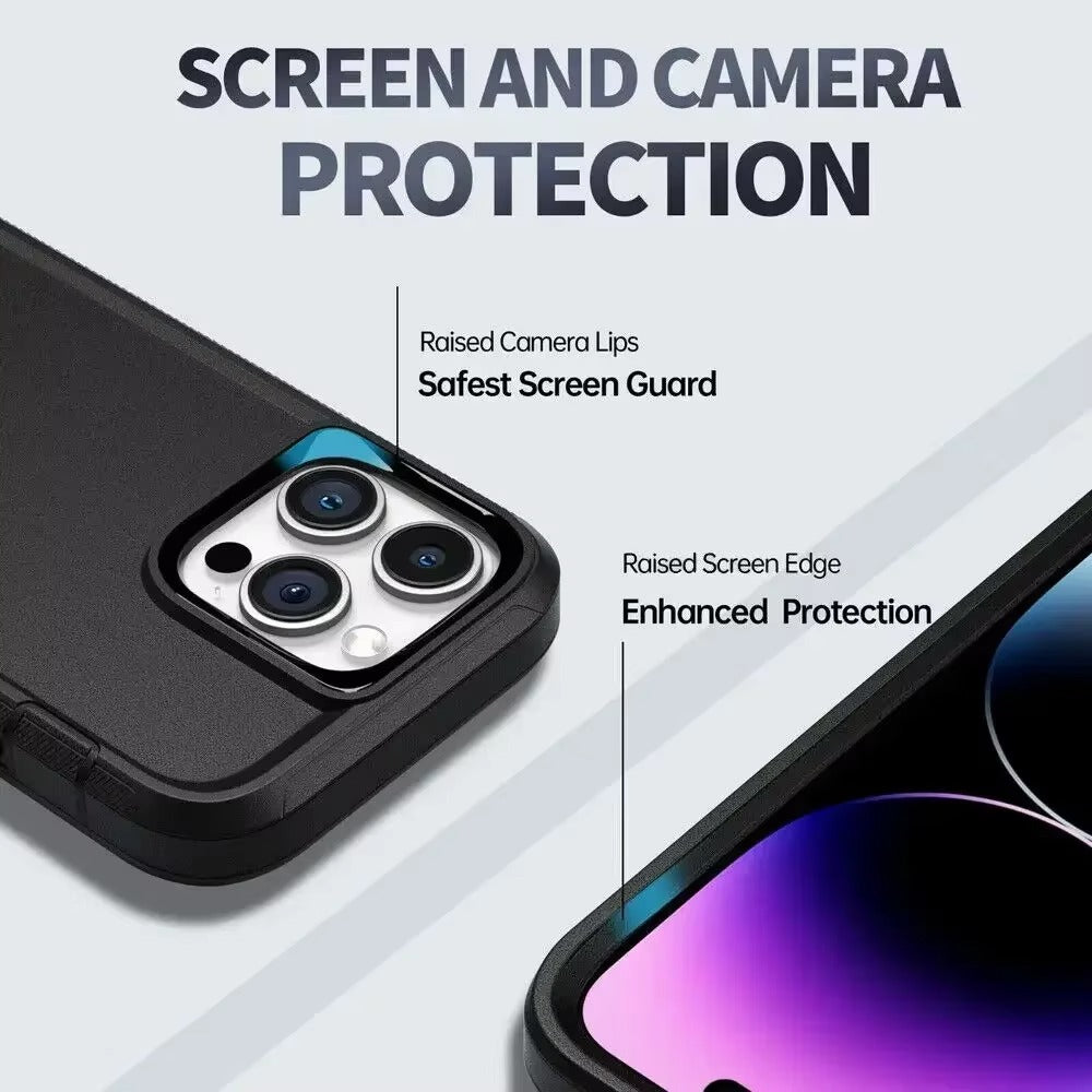 Rugged iPhone Case — Military-Grade Heavy-Duty Armor Box Cover with Belt Clip, Dual-Layer Shockproof Protection, Kickstand and Non-Slip Dustproof Design
