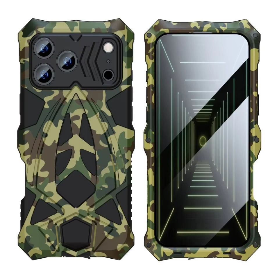 Rugged iPhone Case — Shockproof Metal Frame Armor with Impact Protection, Anti-Scratch Dustproof Cover and Full Edge Defense