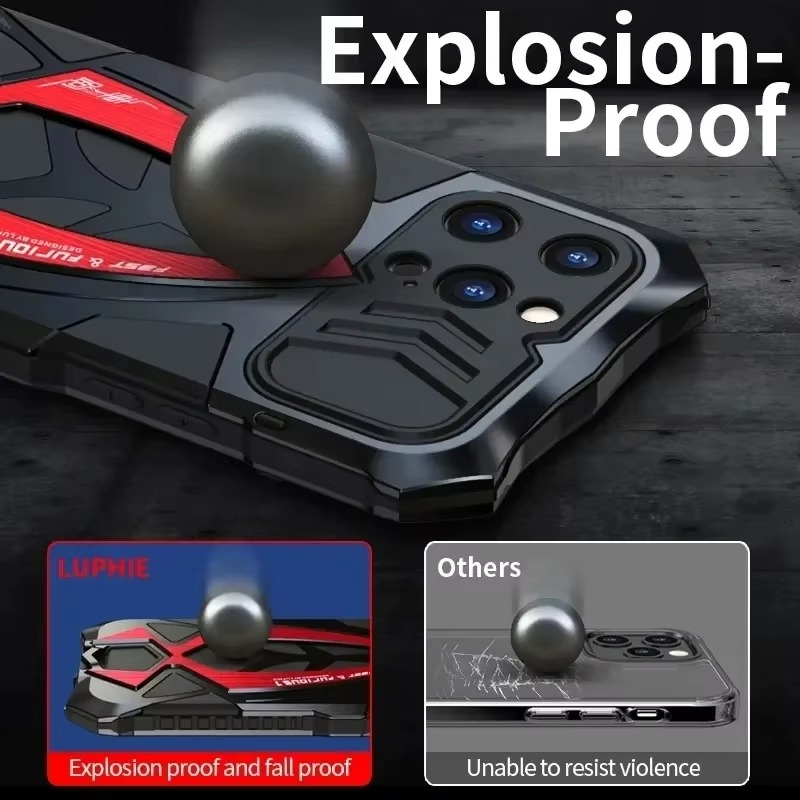 Rugged iPhone Case — Shockproof Metal Frame Armor with Impact Protection, Anti-Scratch Dustproof Cover and Full Edge Defense