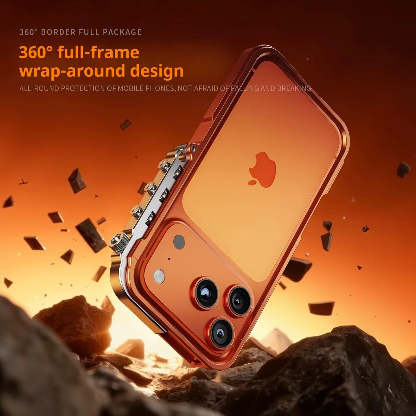 Rugged iPhone Case — Ultra-Light Aluminum Alloy Mecha Bumper with Military-Grade 360° Drop Protection, Shockproof Design and Lanyard Support