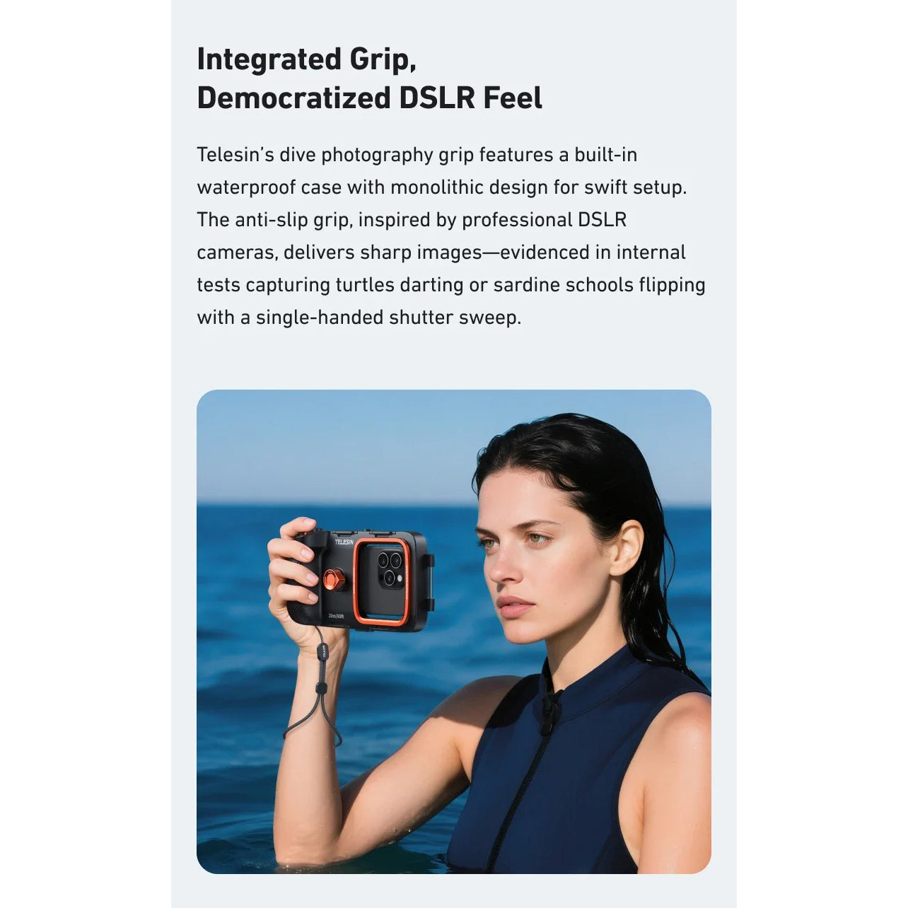 Rugged iPhone Waterproof Case for Diving — TELESIN 20m/65ft Underwater Housing with Bluetooth Photo & Video Control, Full Coverage IP68 Surfing & Snorkeling Protection