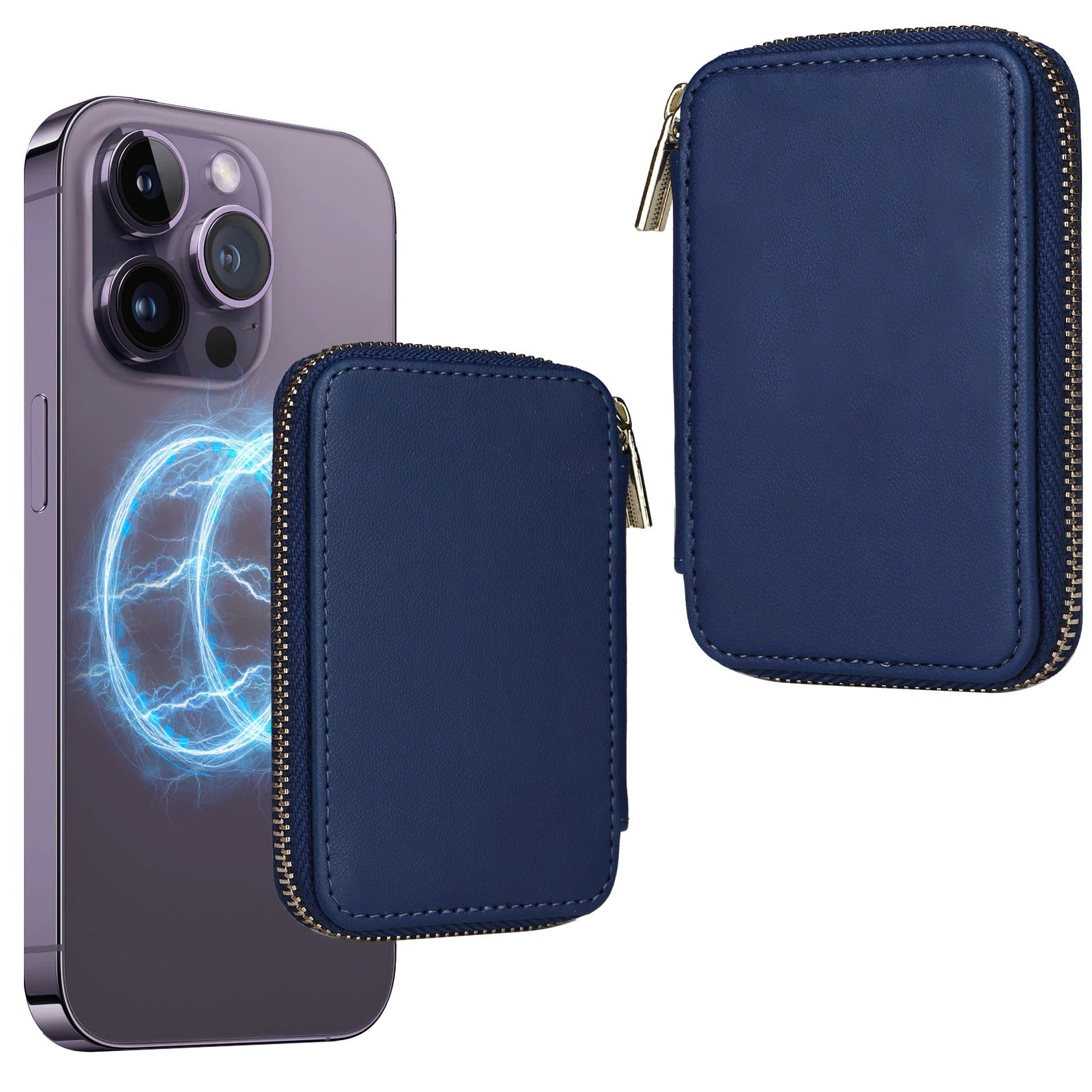 Refined iPhone Magnetic Leather Wallet, MagSafe-Compatible Card Holder with RFID Blocking, Slim Storage Design with Lanyard Support