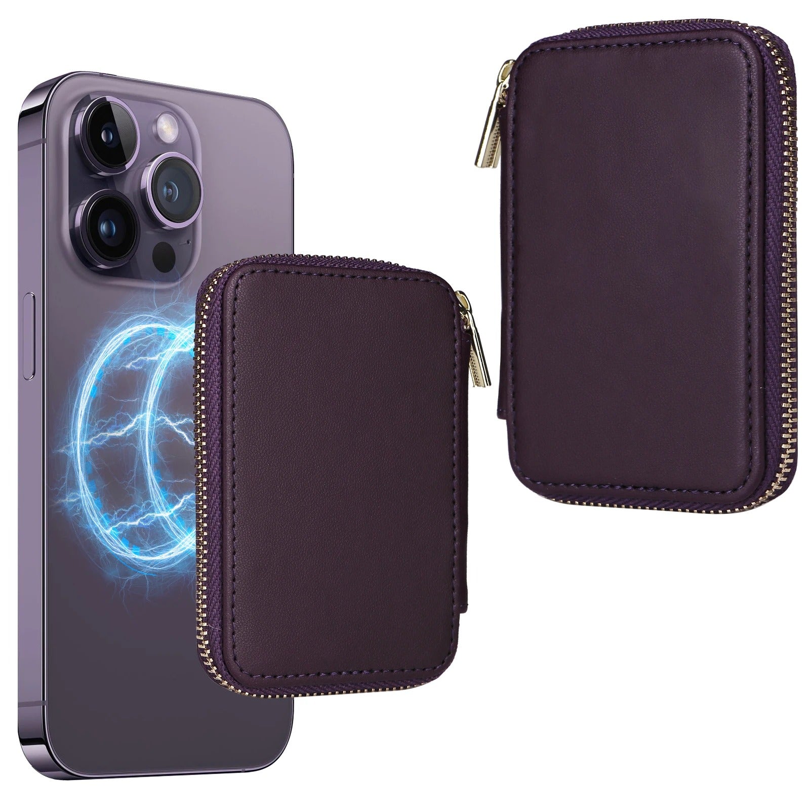 Refined iPhone Magnetic Leather Wallet, MagSafe-Compatible Card Holder with RFID Blocking, Slim Storage Design with Lanyard Support