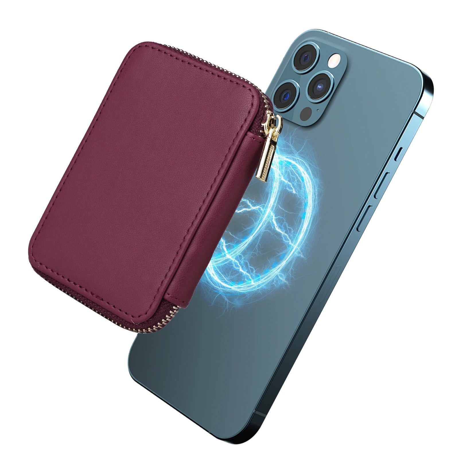 Refined iPhone Magnetic Leather Wallet, MagSafe-Compatible Card Holder with RFID Blocking, Slim Storage Design with Lanyard Support