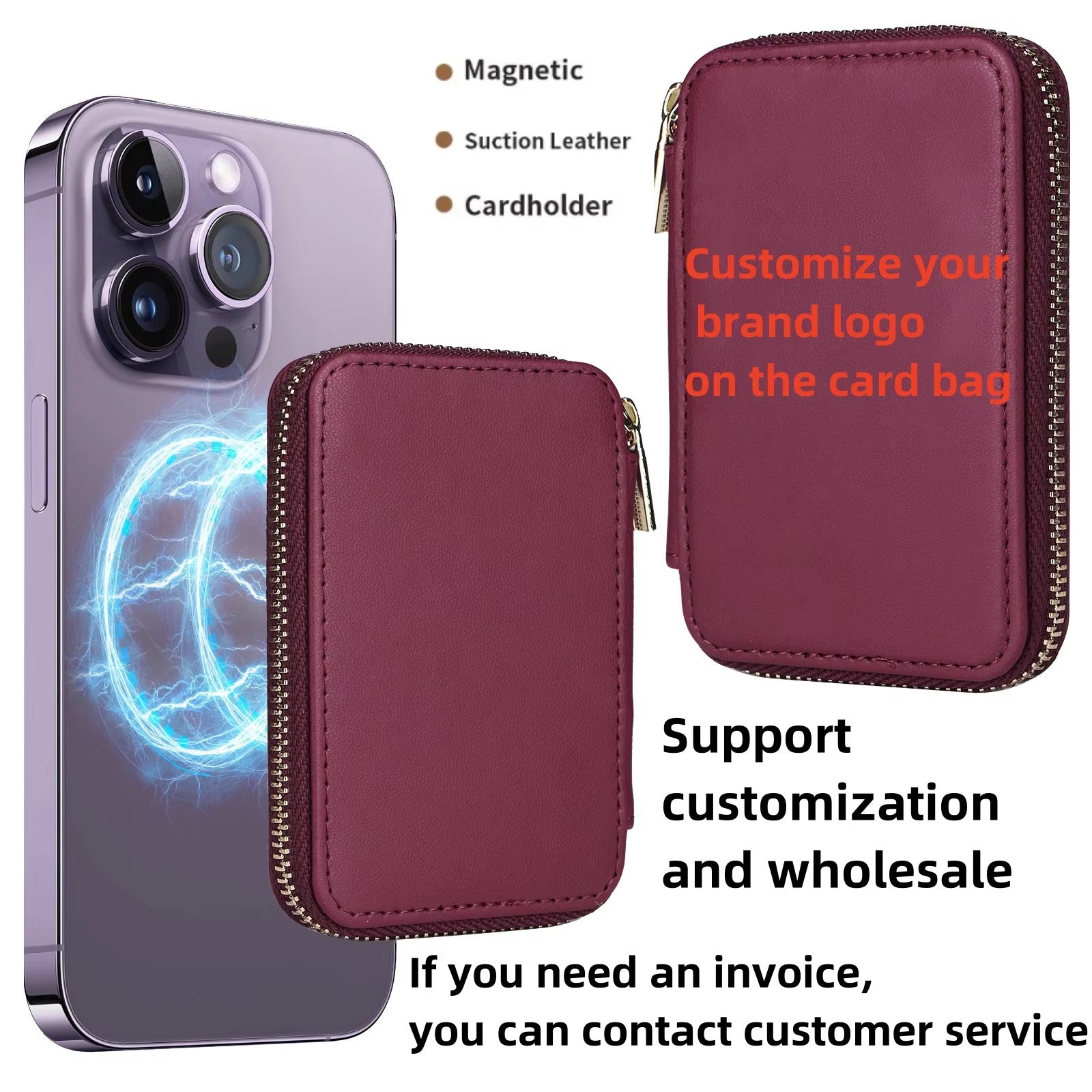 Refined iPhone Magnetic Leather Wallet, MagSafe-Compatible Card Holder with RFID Blocking, Slim Storage Design with Lanyard Support