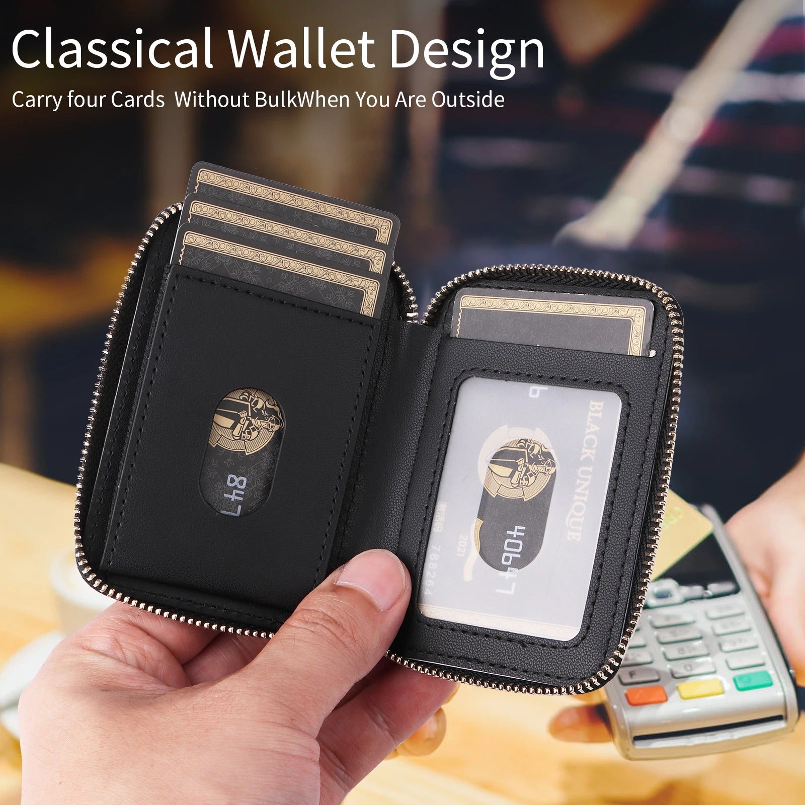Refined iPhone Magnetic Leather Wallet, MagSafe-Compatible Card Holder with RFID Blocking, Slim Storage Design with Lanyard Support