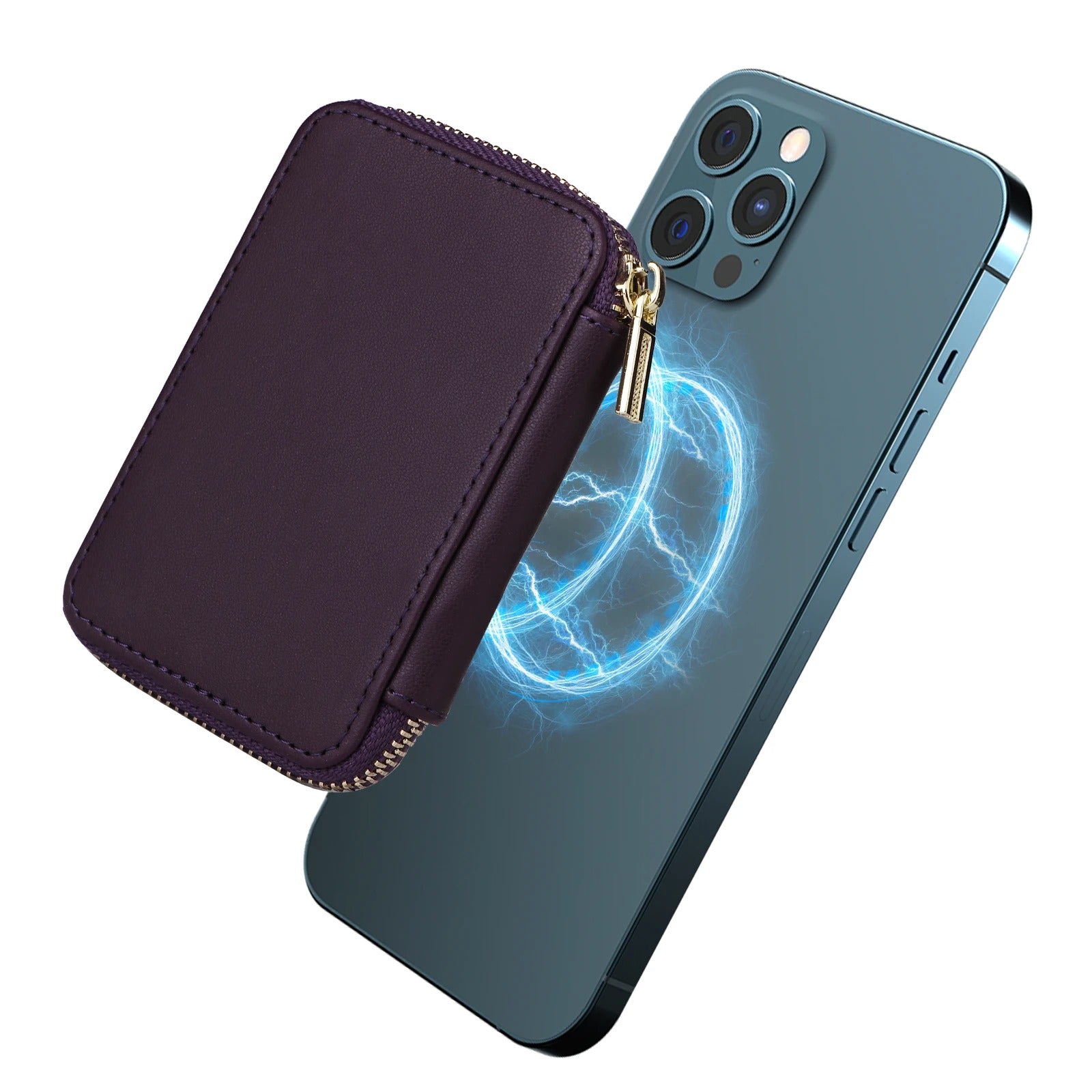 Refined iPhone Magnetic Leather Wallet, MagSafe-Compatible Card Holder with RFID Blocking, Slim Storage Design with Lanyard Support