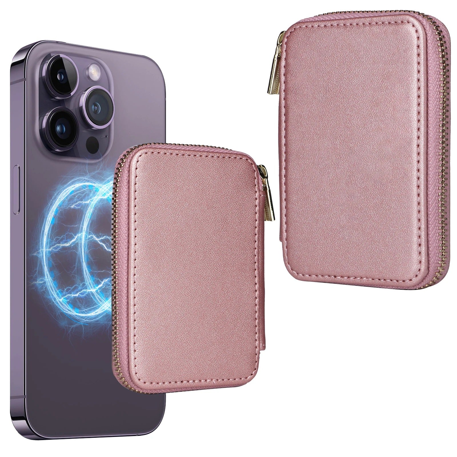 Refined iPhone Magnetic Leather Wallet, MagSafe-Compatible Card Holder with RFID Blocking, Slim Storage Design with Lanyard Support