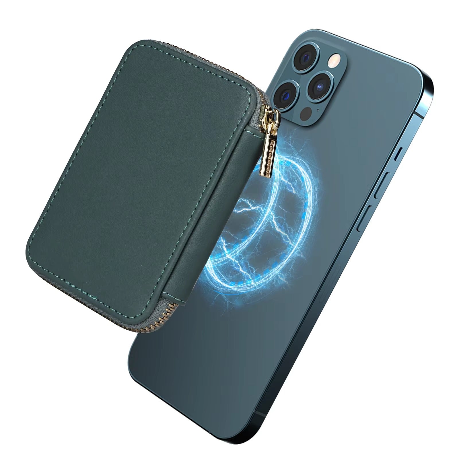 Refined iPhone Magnetic Leather Wallet, MagSafe-Compatible Card Holder with RFID Blocking, Slim Storage Design with Lanyard Support