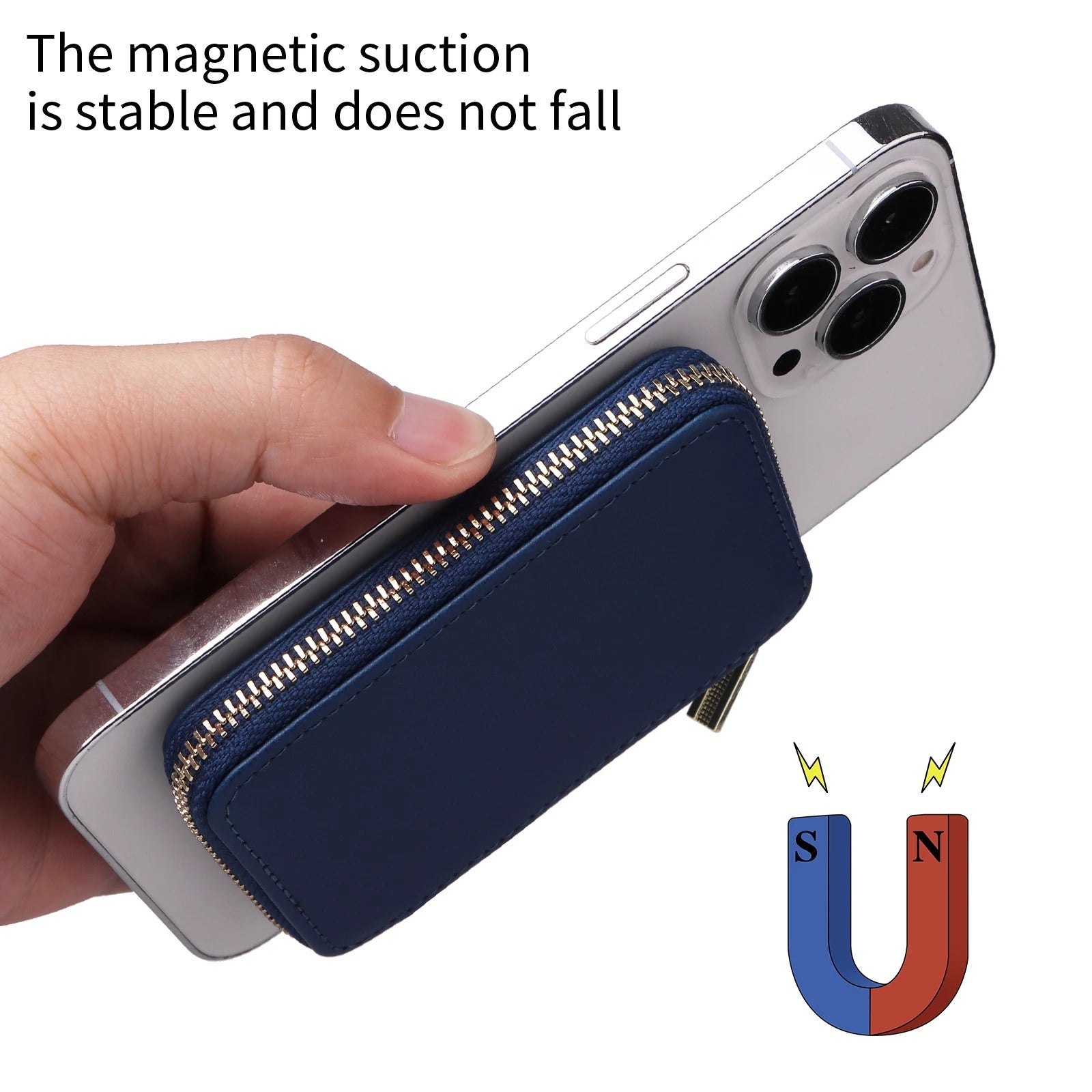 Refined iPhone Magnetic Leather Wallet, MagSafe-Compatible Card Holder with RFID Blocking, Slim Storage Design with Lanyard Support