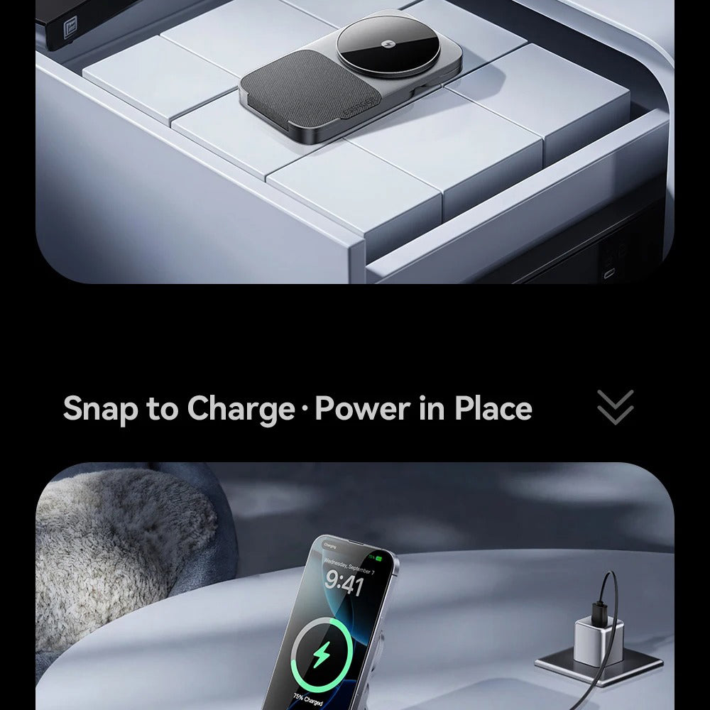 Ultra-Slim iPhone 3-in-1 Portable Wireless Charger Stand, 15W Magnetic Fast-Charge Dock for Phone, Watch & Earbuds with Foldable Design