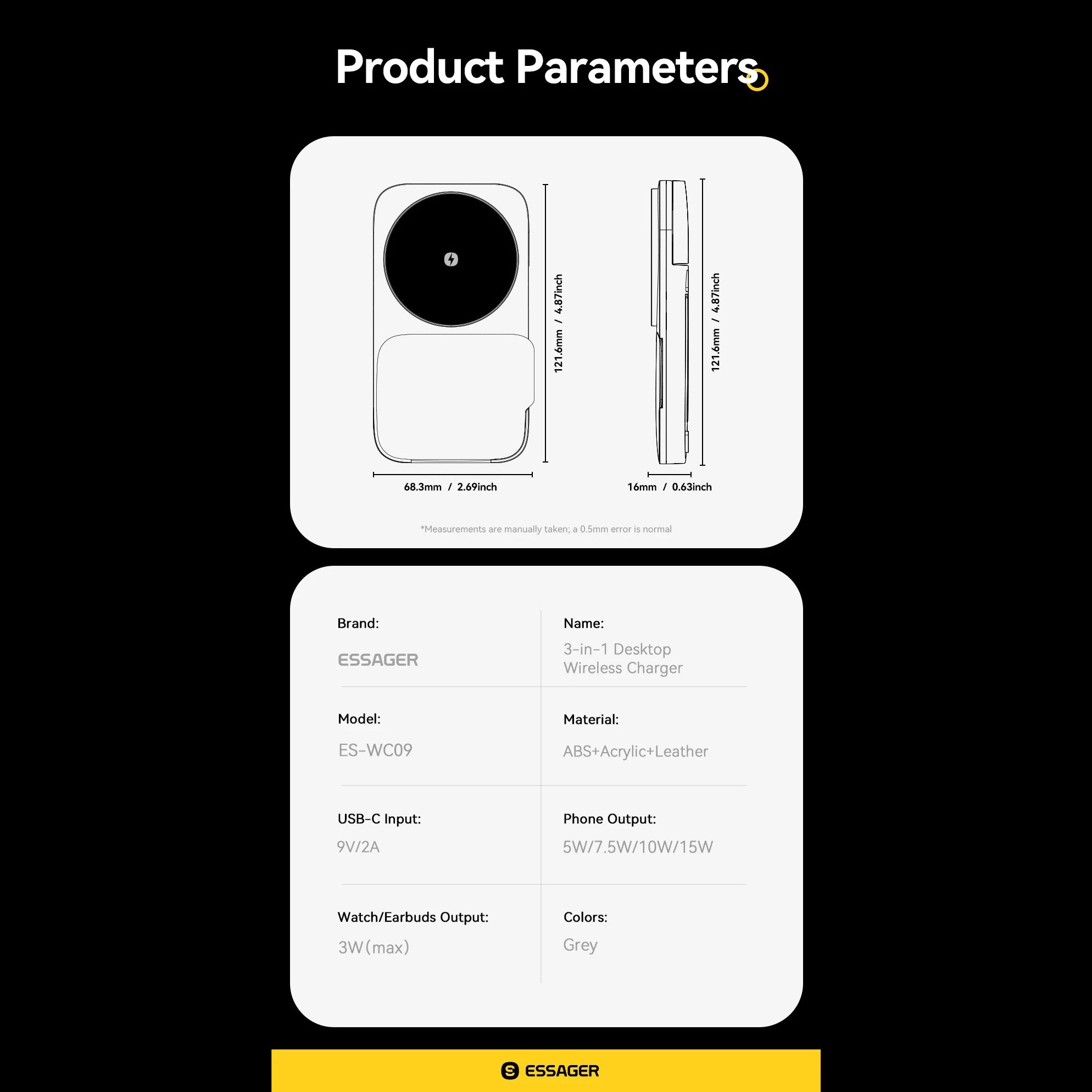 Ultra-Slim iPhone 3-in-1 Portable Wireless Charger Stand, 15W Magnetic Fast-Charge Dock for Phone, Watch & Earbuds with Foldable Design