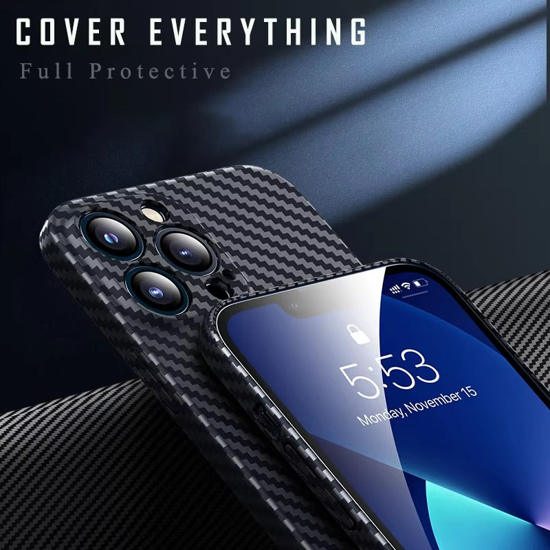 Ultra-Slim iPhone Case Carbon Fiber Matte Finish — 0.3mm Thin Protective Cover, Full Camera Protection, Anti-Fingerprint, Lightweight Non-Slip Design