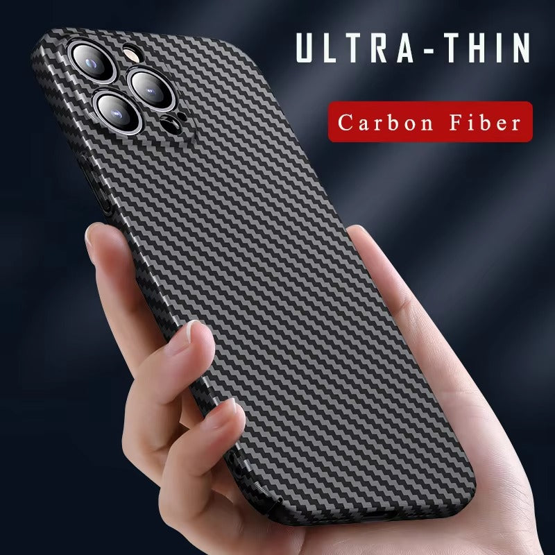 Ultra-Slim iPhone Case Carbon Fiber Matte Finish — 0.3mm Thin Protective Cover, Full Camera Protection, Anti-Fingerprint, Lightweight Non-Slip Design